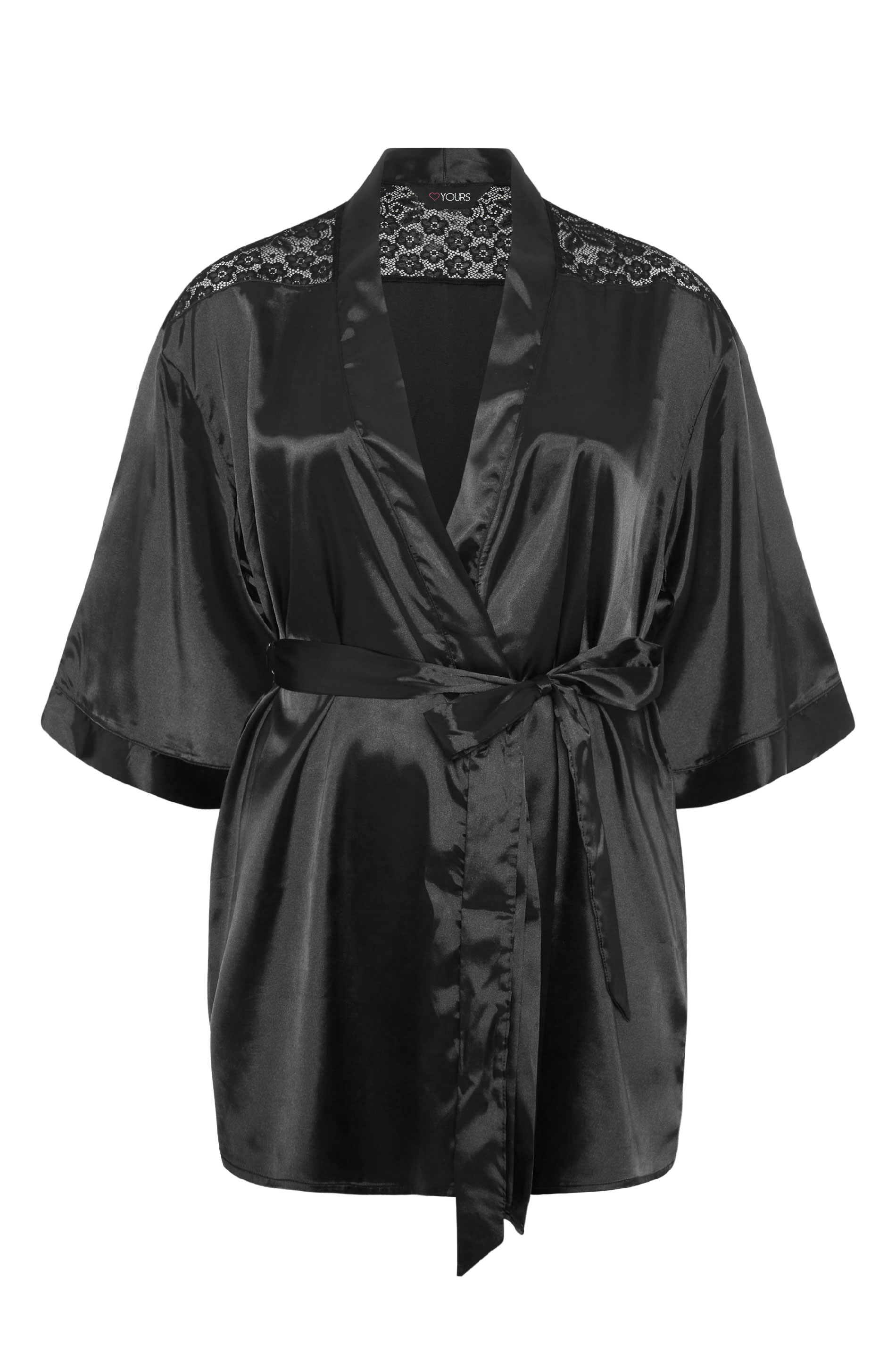 Plus Size Black Boudoir Satin Robe | Yours Clothing