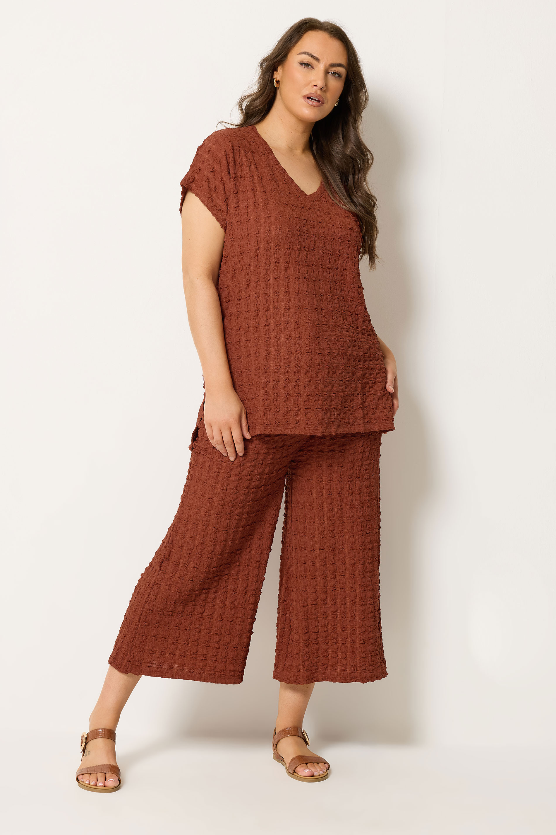 YOURS Plus Size Rust Orange Bubble Textured T-Shirt | Yours Clothing 1