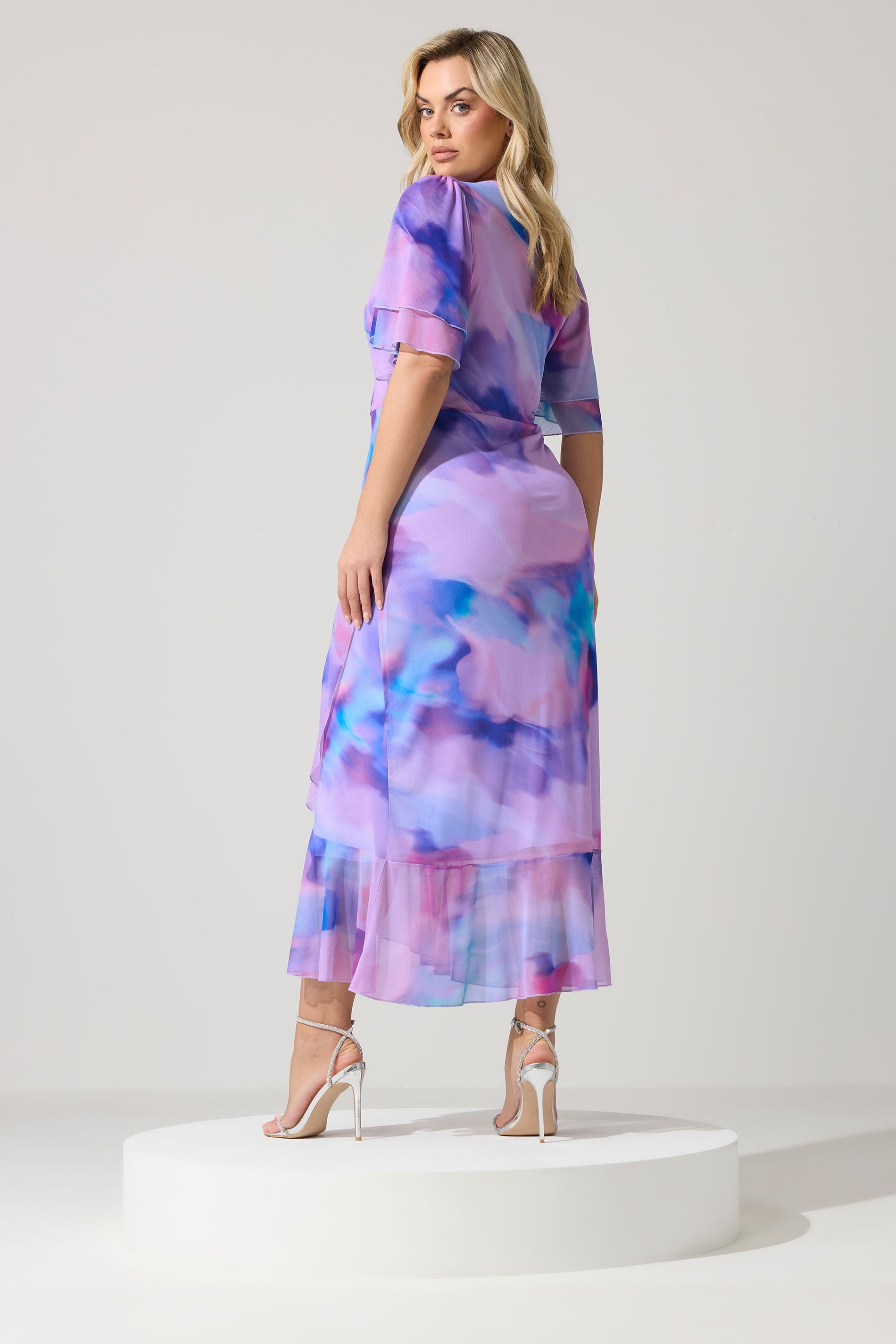YOURS LONDON Plus Size Purple Abstract Wrap Ruffle Hem Dress | Yours Clothing 2