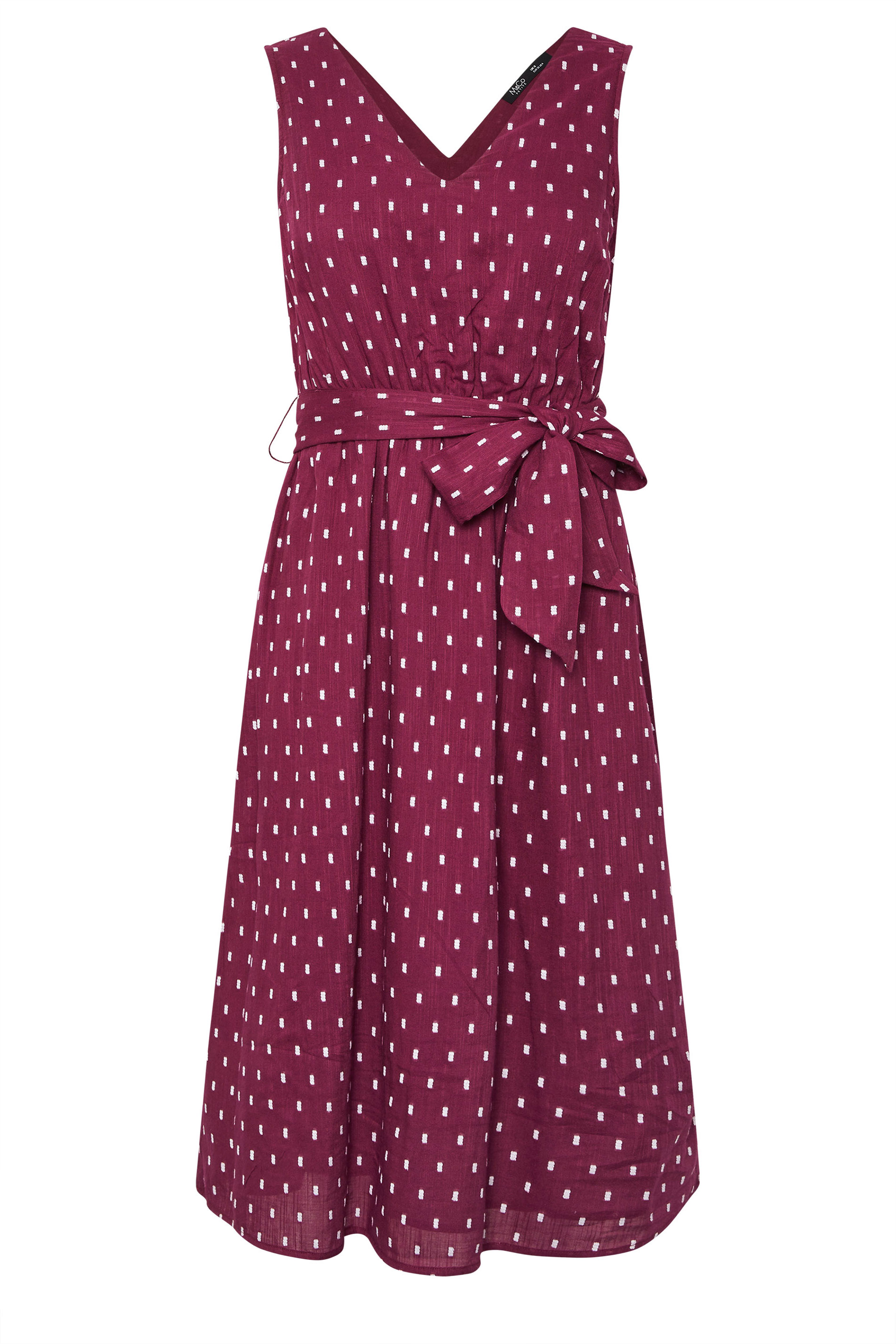 M&Co Petite Berry Purple Dobby Tie Waist Midi Dress | M&Co 6
