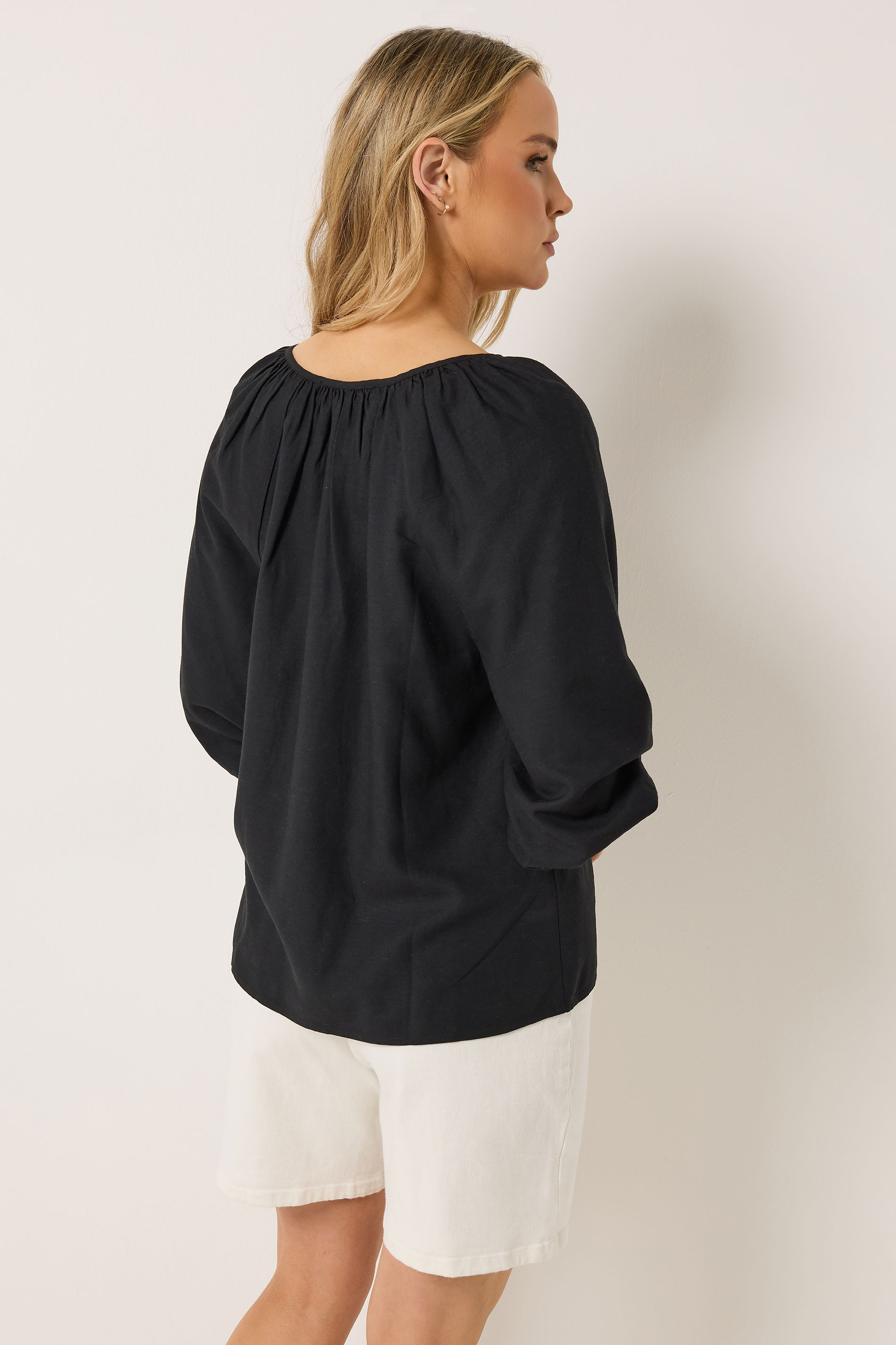 LTS Tall Women's Black Tie Front Linen Blouse | Long Tall Sally 5