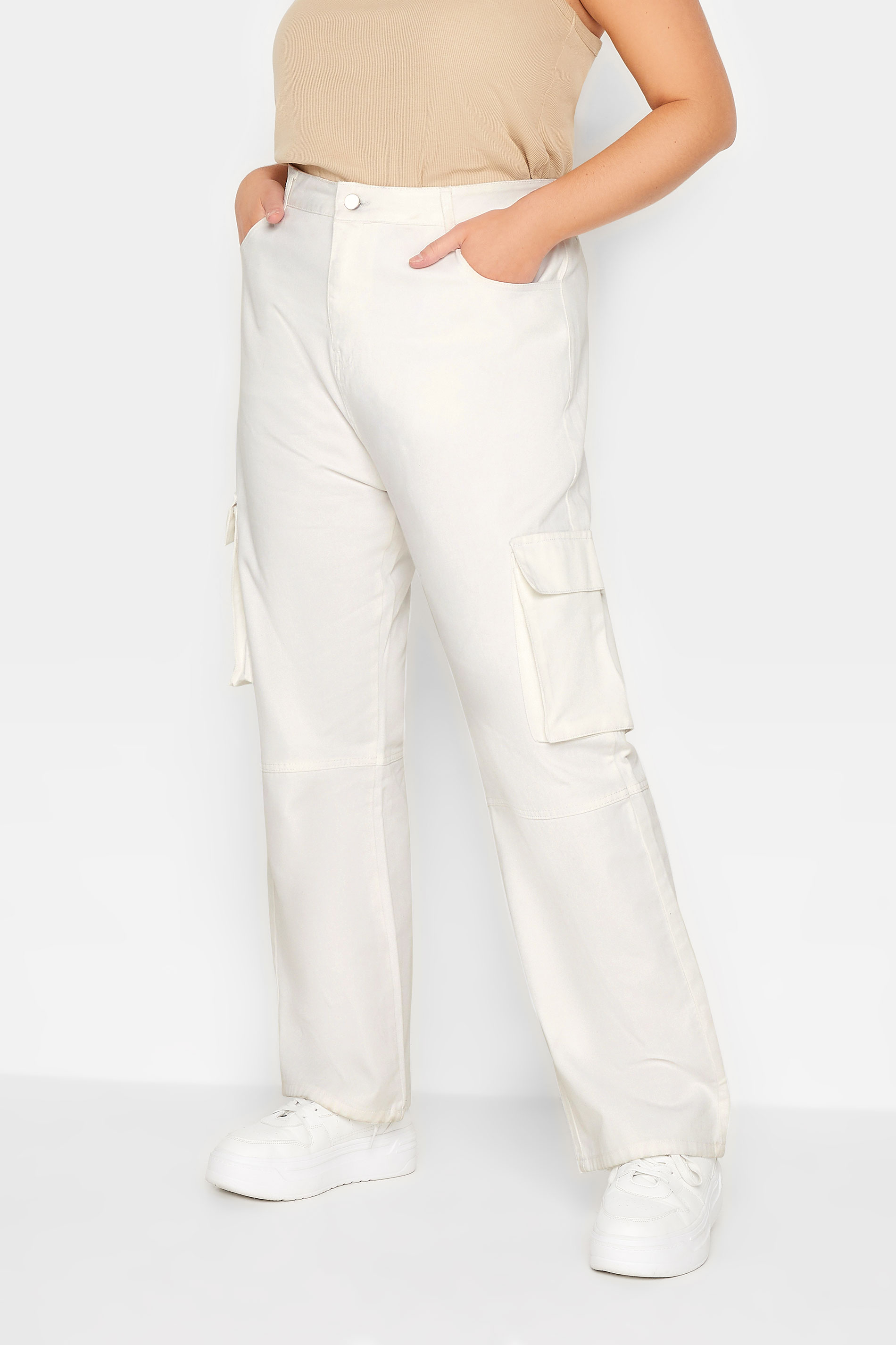 YOURS Plus Size White Cargo Trousers | Yours Clothing 1