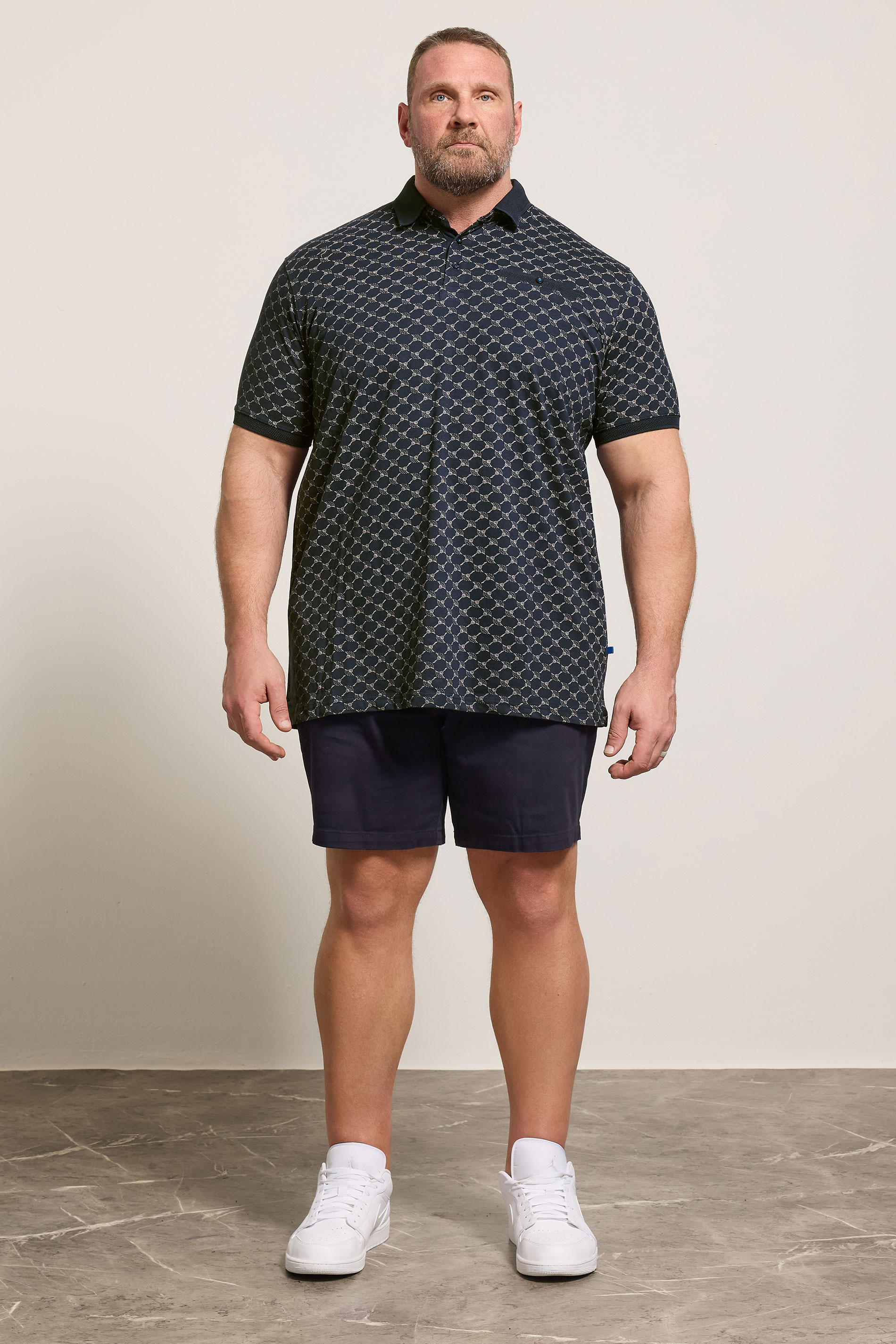 D555 Big & Tall Navy Blue Jacquard Polo Shirt | BadRhino 1