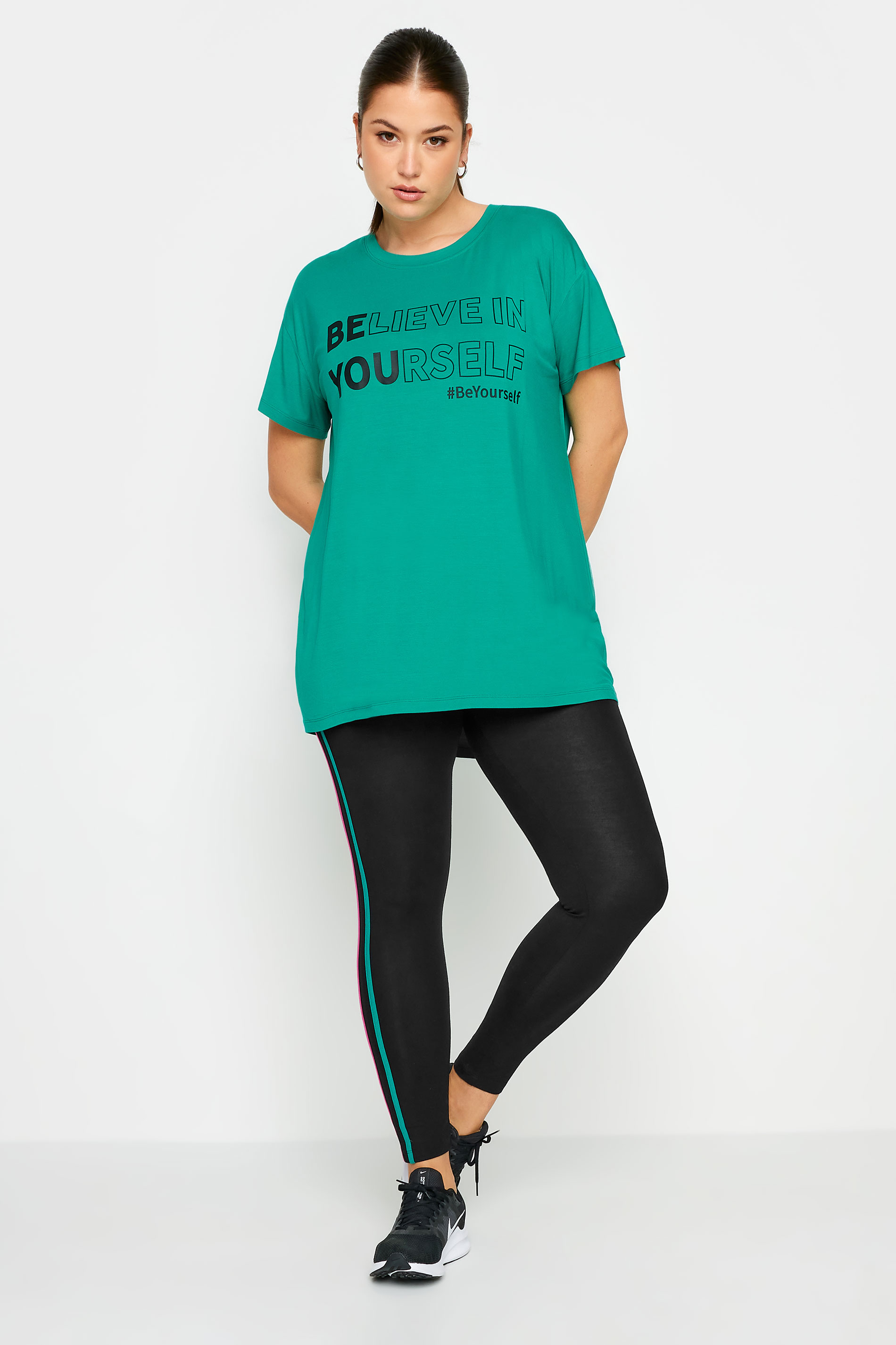 YOURS ACTIVE Plus Size Green 'Believe In Yourself' Top | Yours Clothing 2