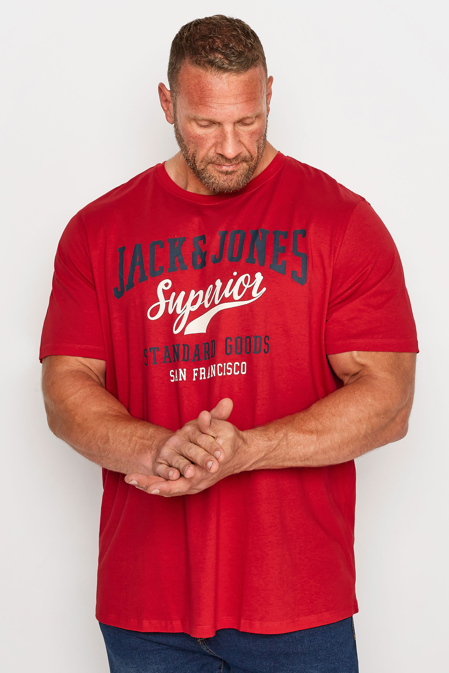 JACK & JONES Big & Tall Red 'Superior' Printed Logo T-Shirt 1