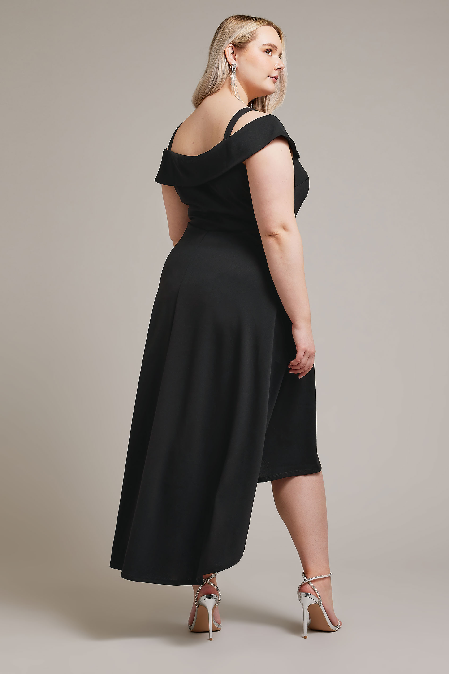 YOURS LONDON Plus Size Black Bardot Dipped Hem Dress | Yours Clothing 3