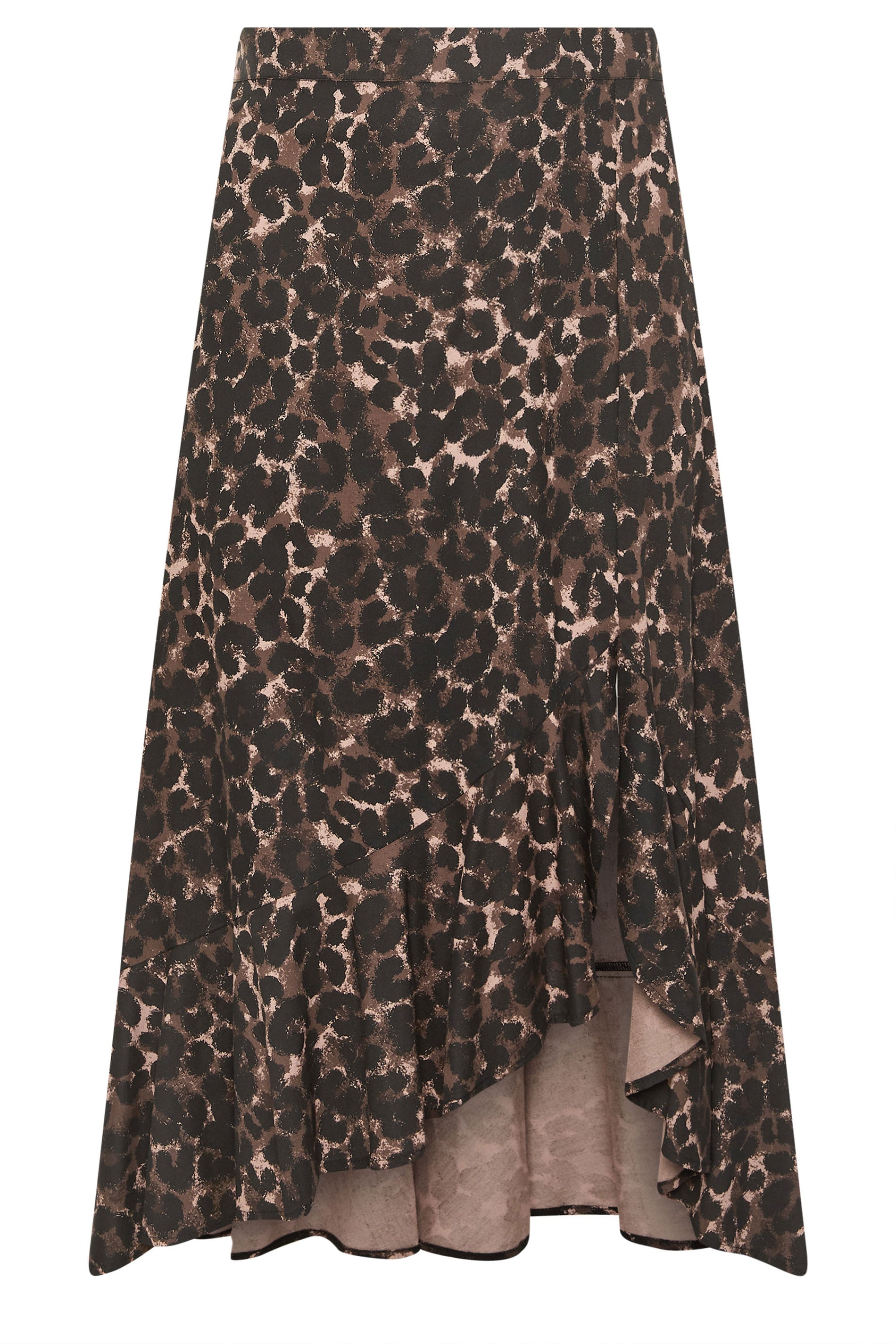YOURS Plus Size Chocolate Brown Leopard Print Ruffle Skirt | Yours Clothing 6