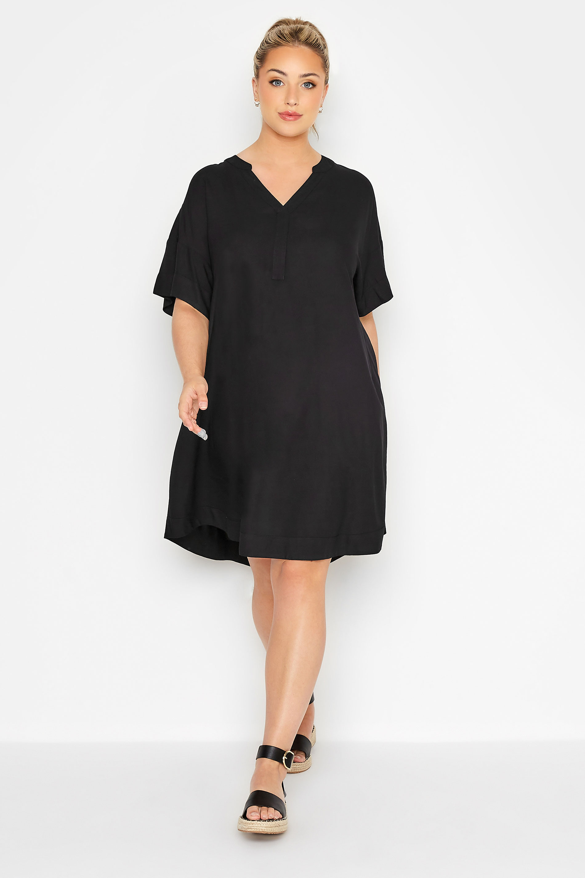 LIMITED COLLECTION Curve Black Notch Neck Summer Throw On Dress 1