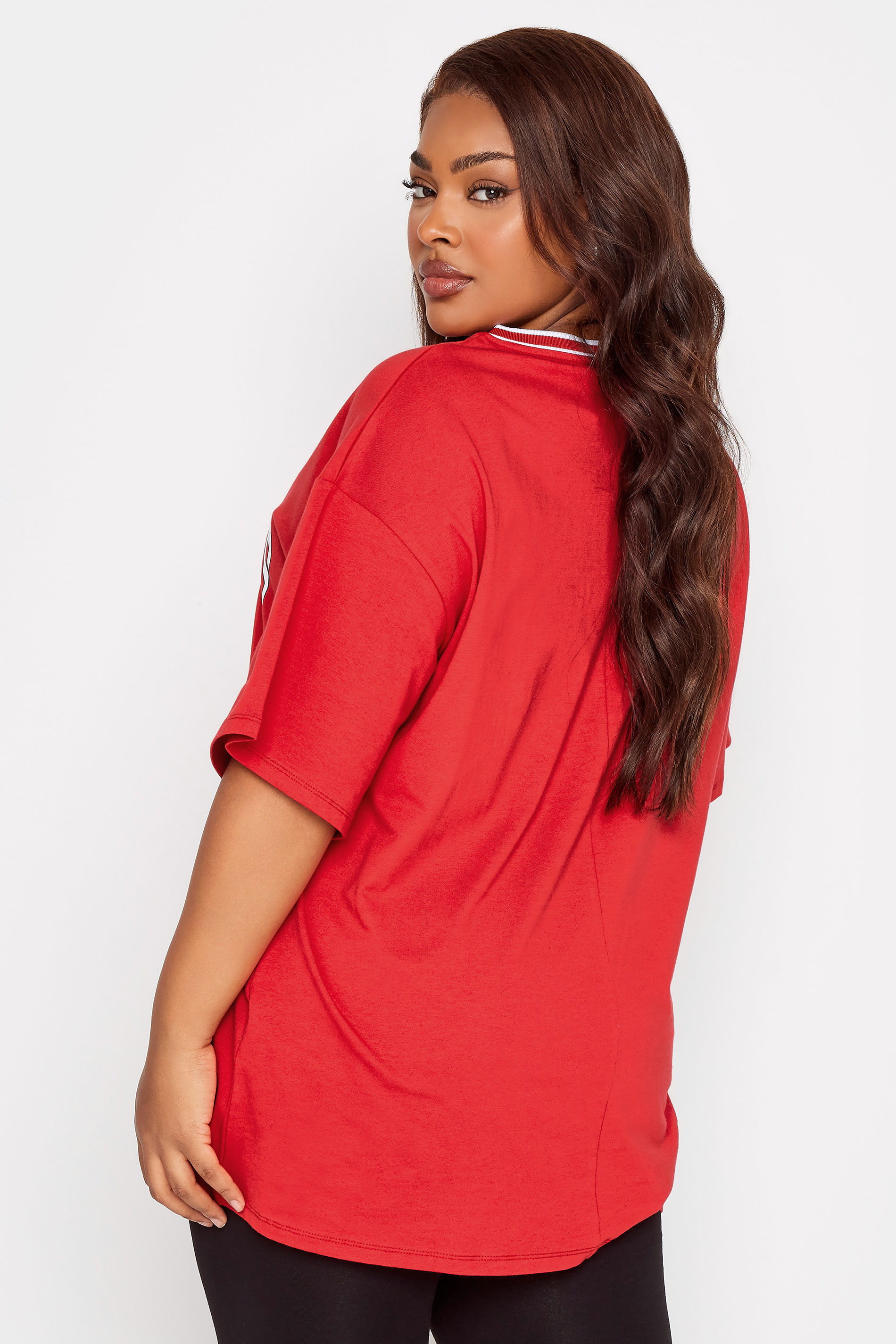 YOURS Curve Plus Size Red 'Los Angeles' Slogan Varsity Top | Yours Clothing 3