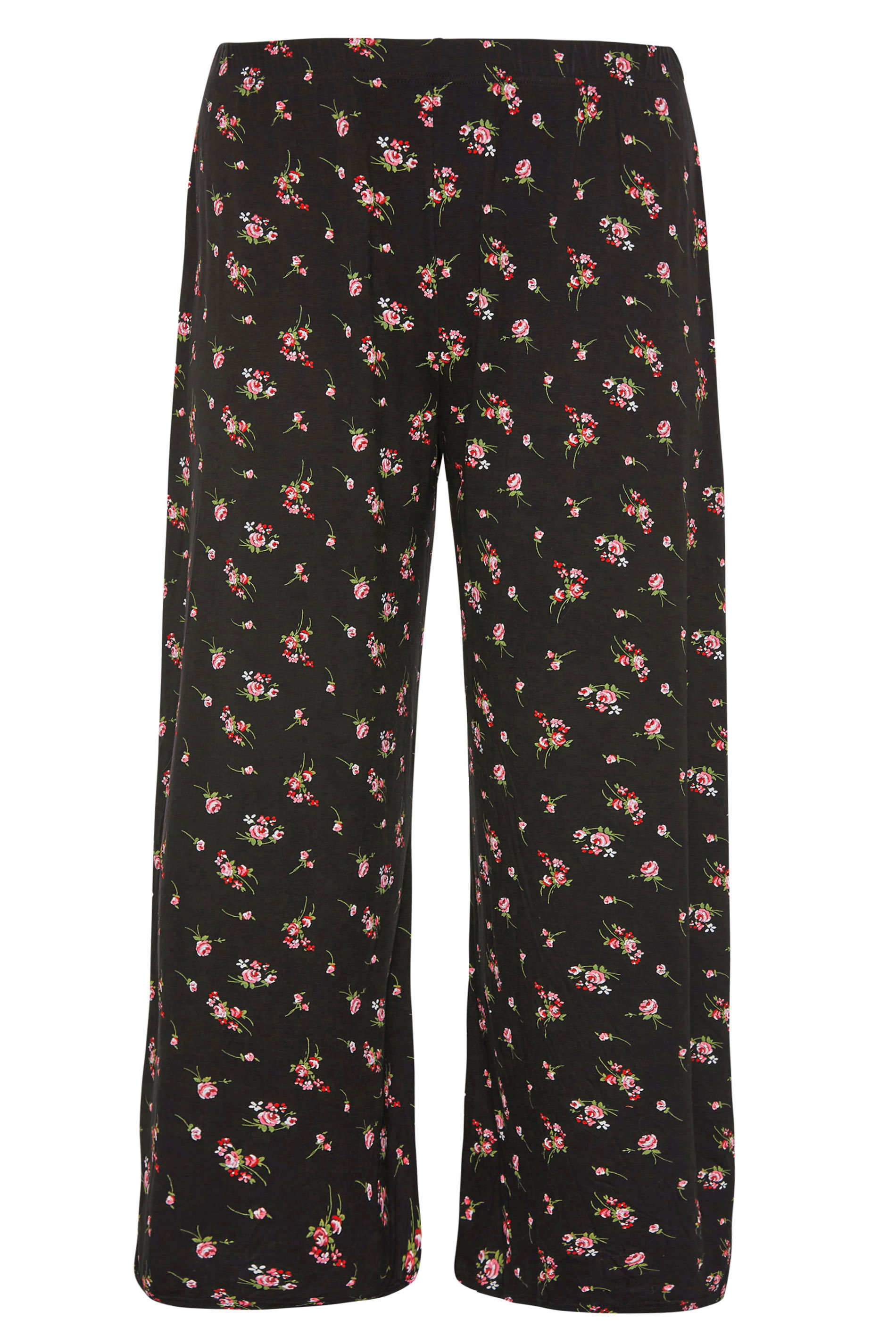 Black Floral Print Wide Leg Trouser 