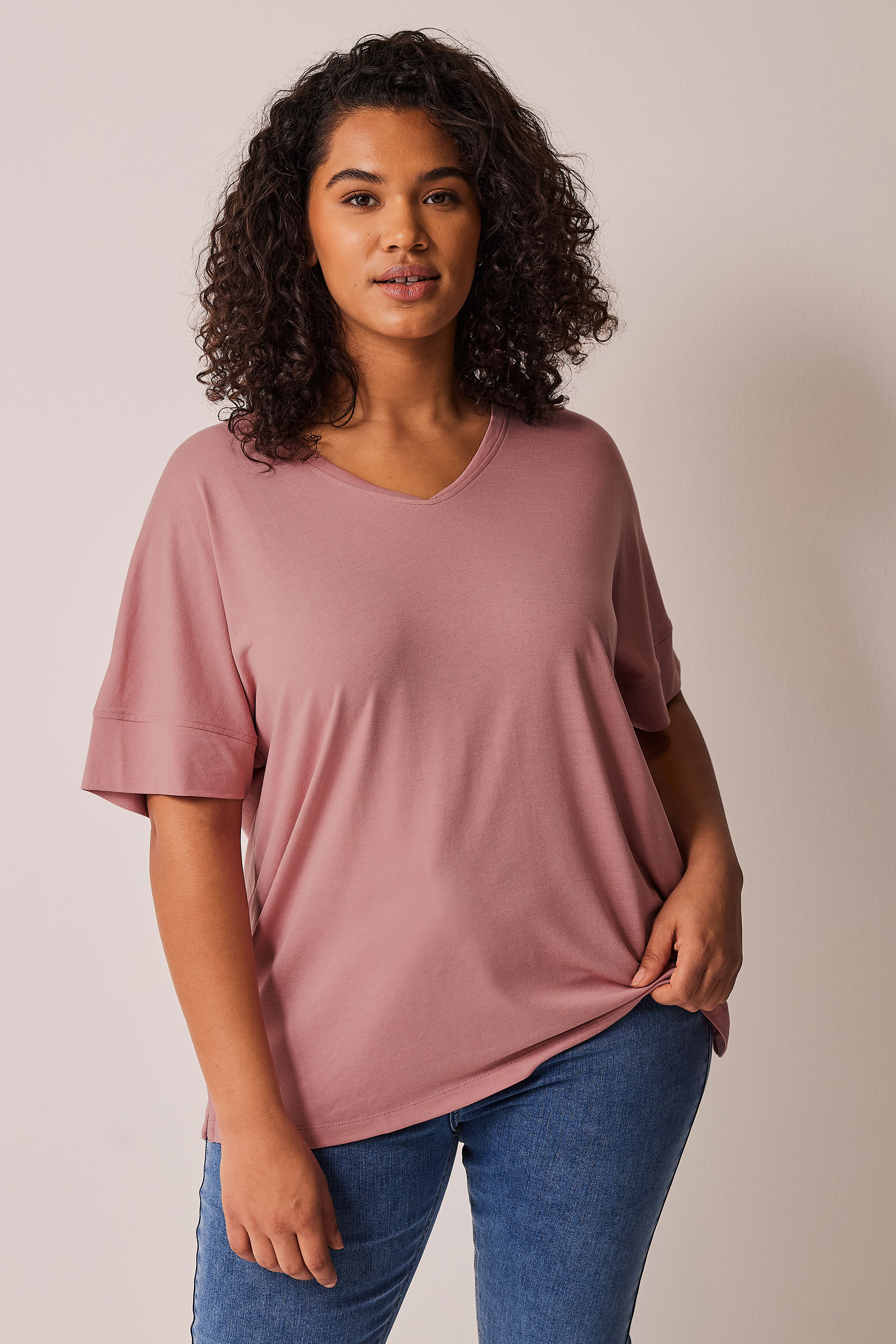 EVANS Plus Size Blush Pink V-Neck Modal Rich T-Shirt | Evans 1