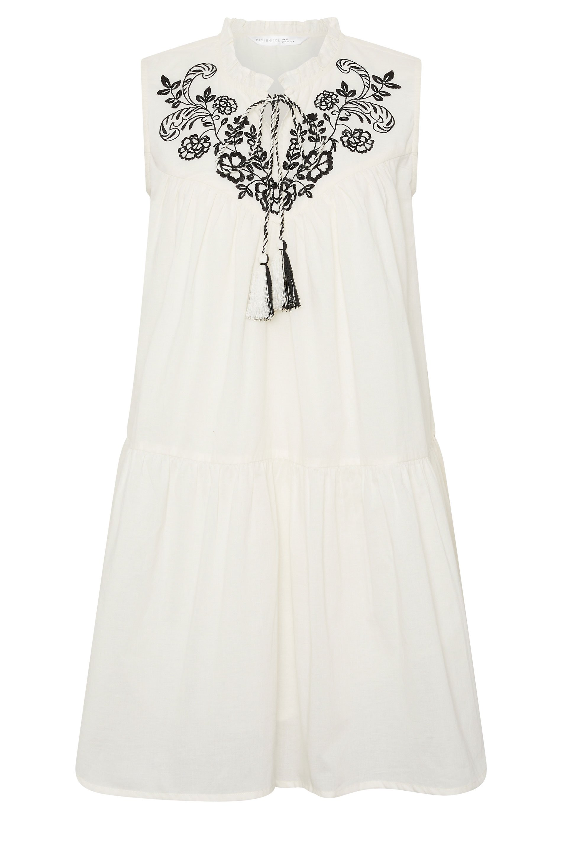 PixieGirl Petite Women's White Tiered Cotton Smock Mini Dress | PixieGirl 5