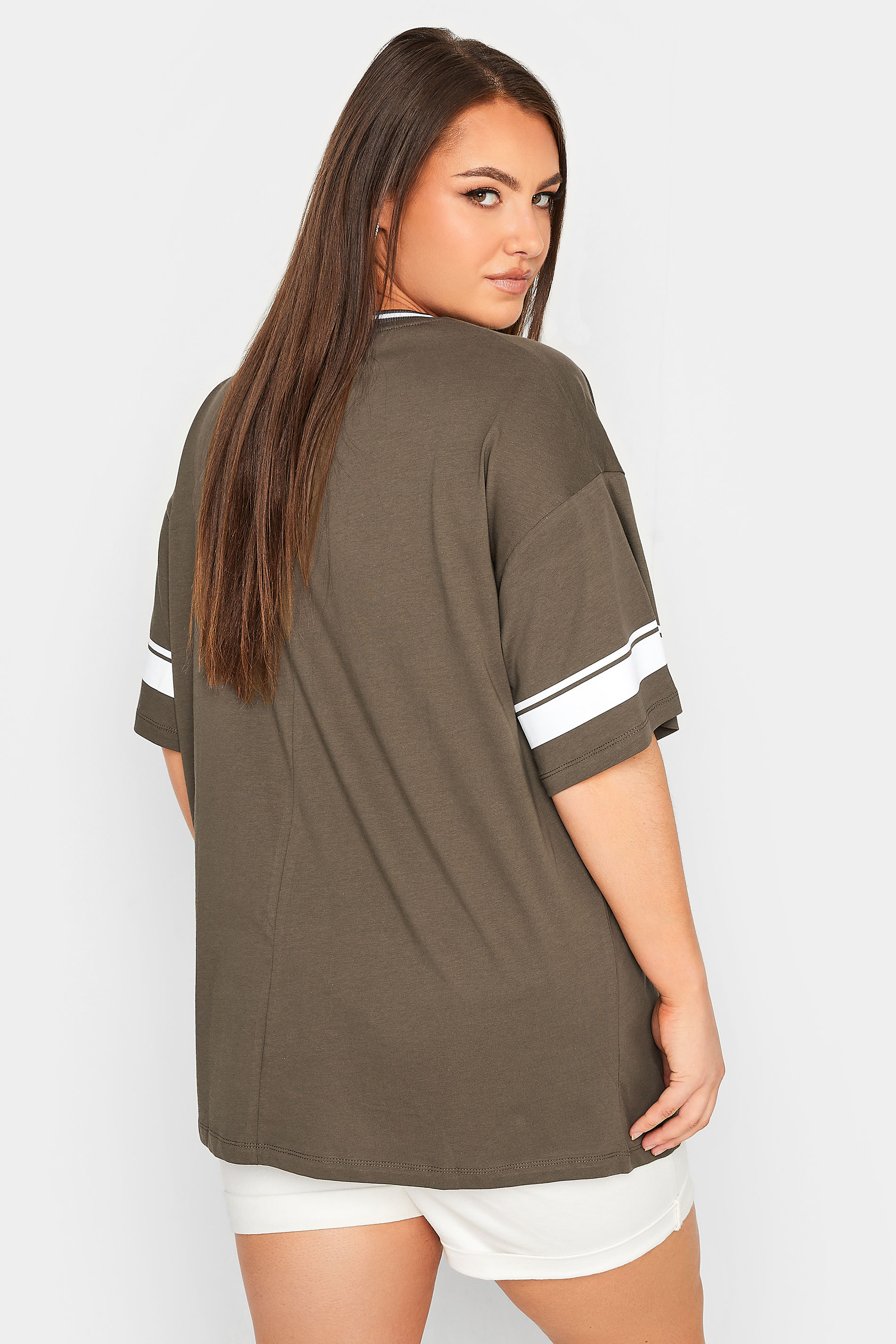 Plus Size Yours Curve Khaki Green 'New York' Slogan Varsity Tshirt Size 26-28 | Women's Plus Size and Curve Fashion