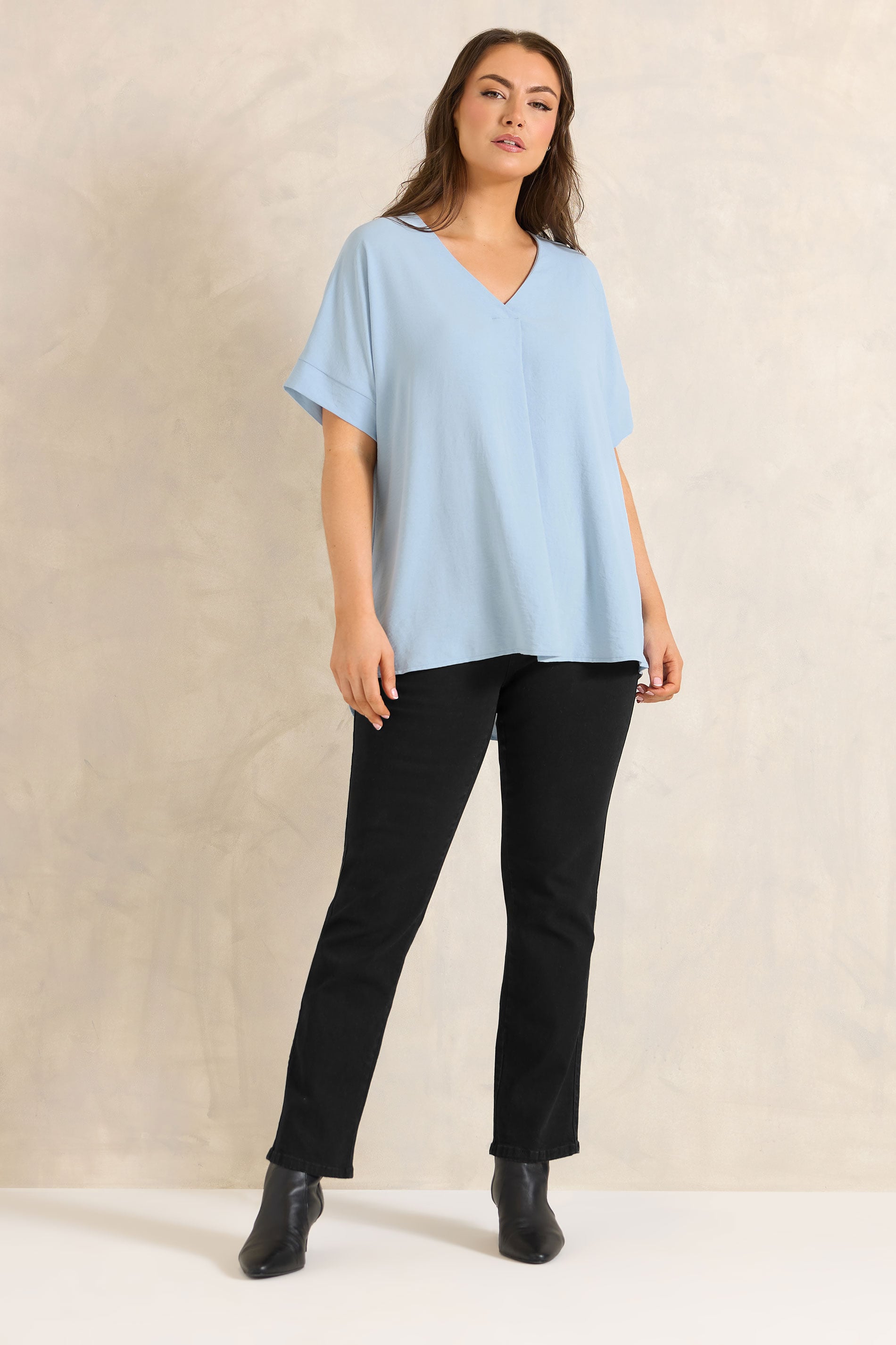 EVANS Plus Size Blue Short Sleeve Woven Blouse | Evans 1