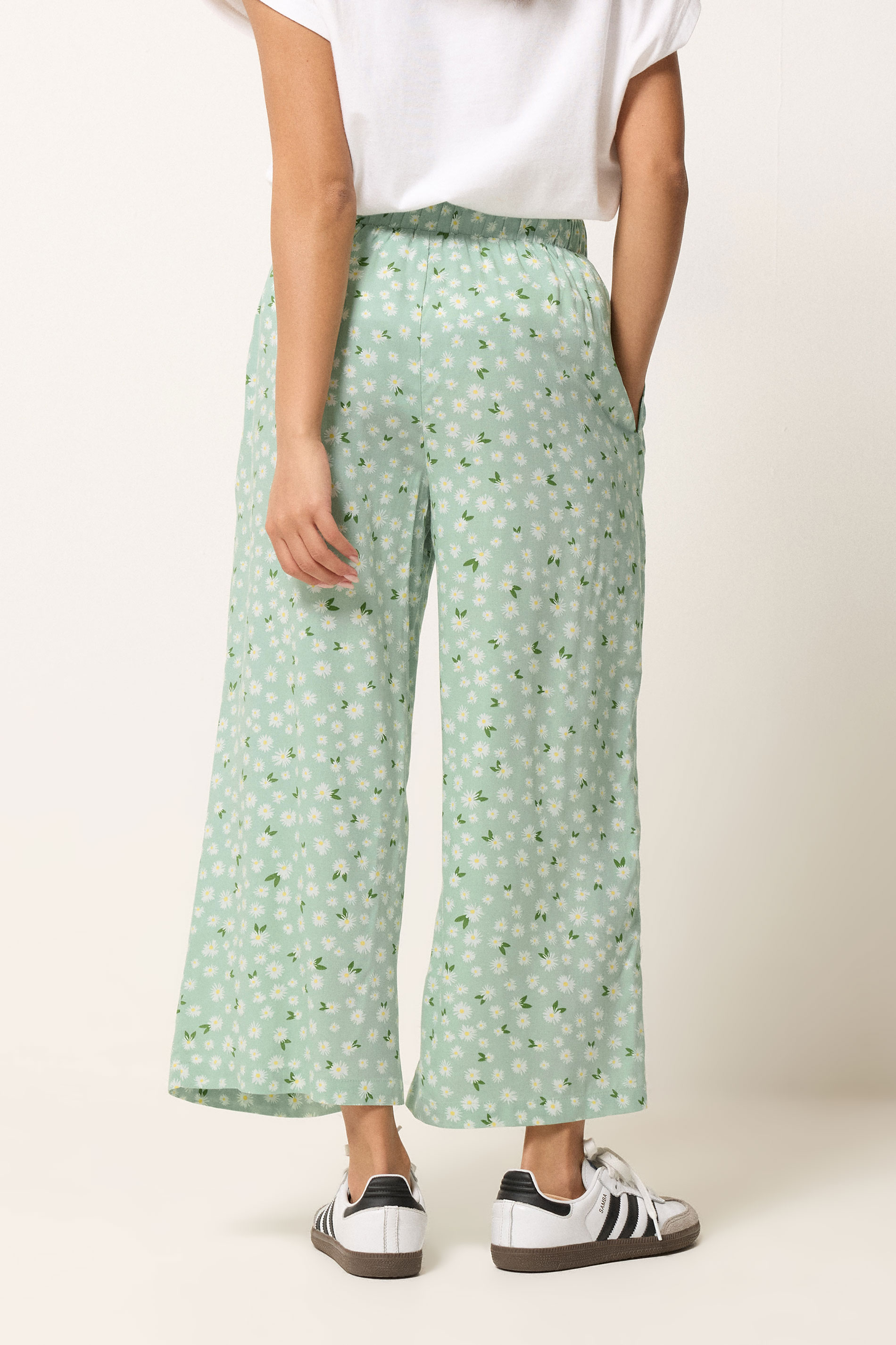 PixieGirl Petite Women's Sage Green Floral Cropped Trousers | PixieGirl 2