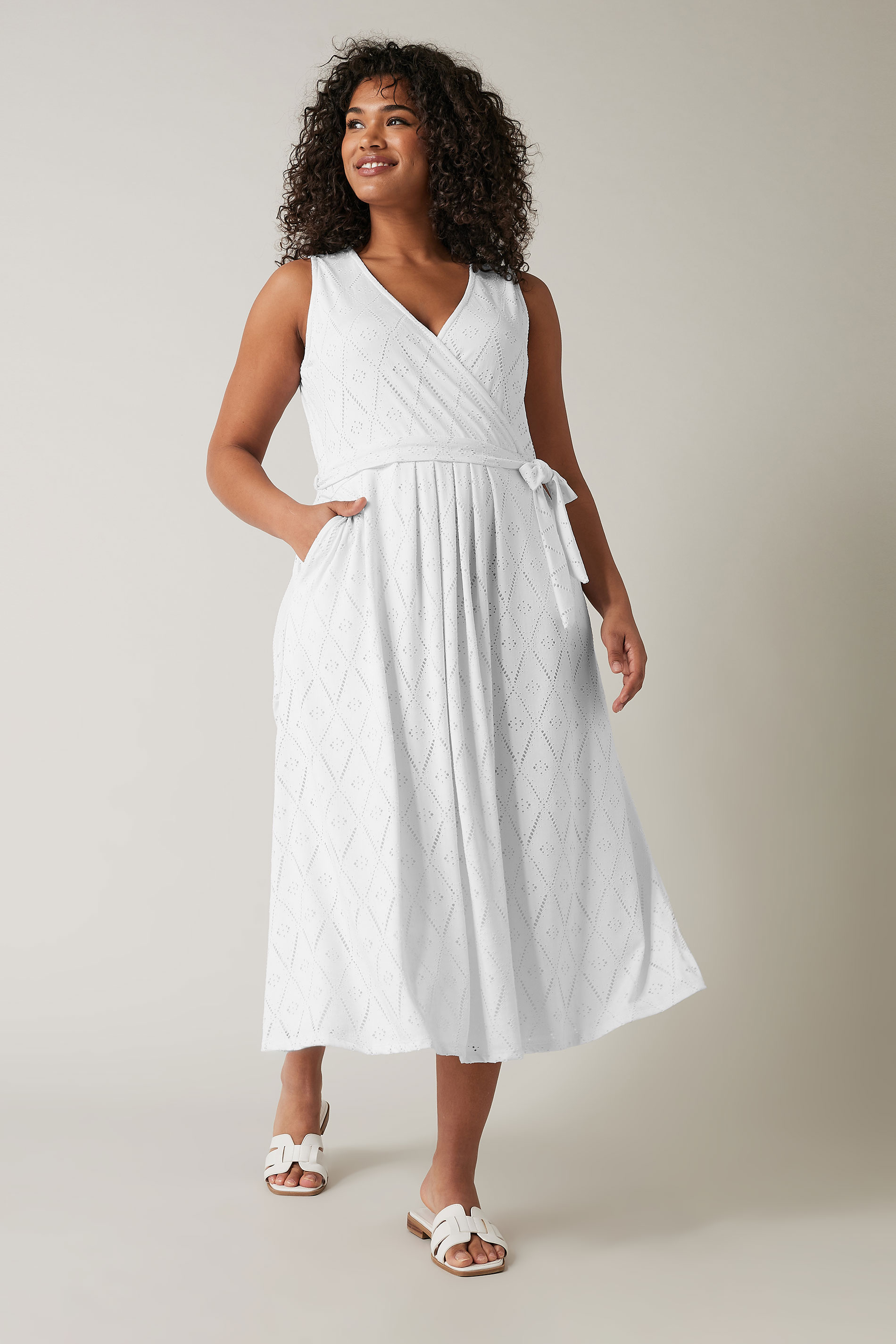 EVANS Plus Size White Broderie Anglaise Wrap Dress | Evans 2