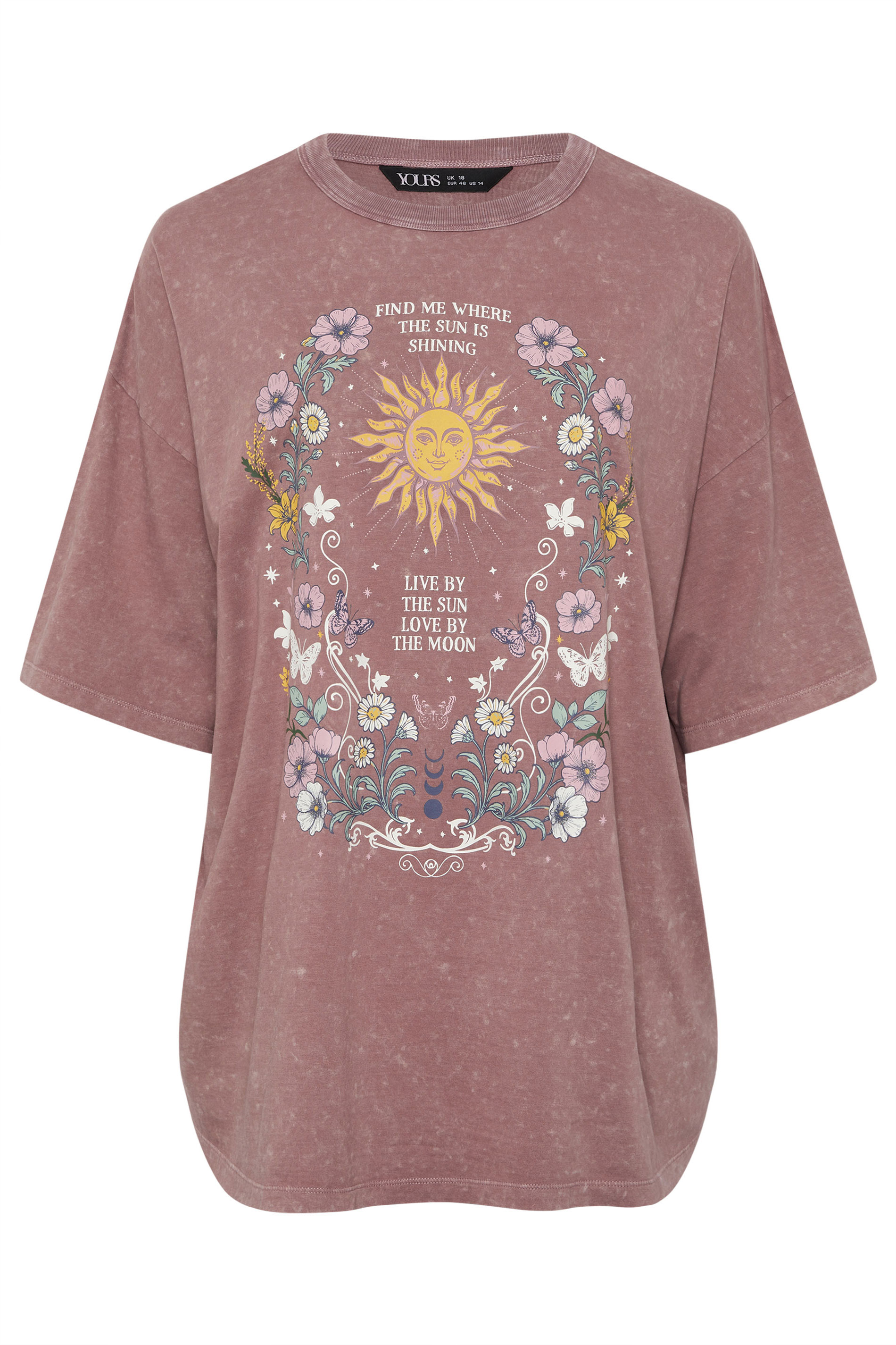 YOURS Plus Size Pink Floral & Sun Graphic Boxy T-Shirt | Yours Clothing 6