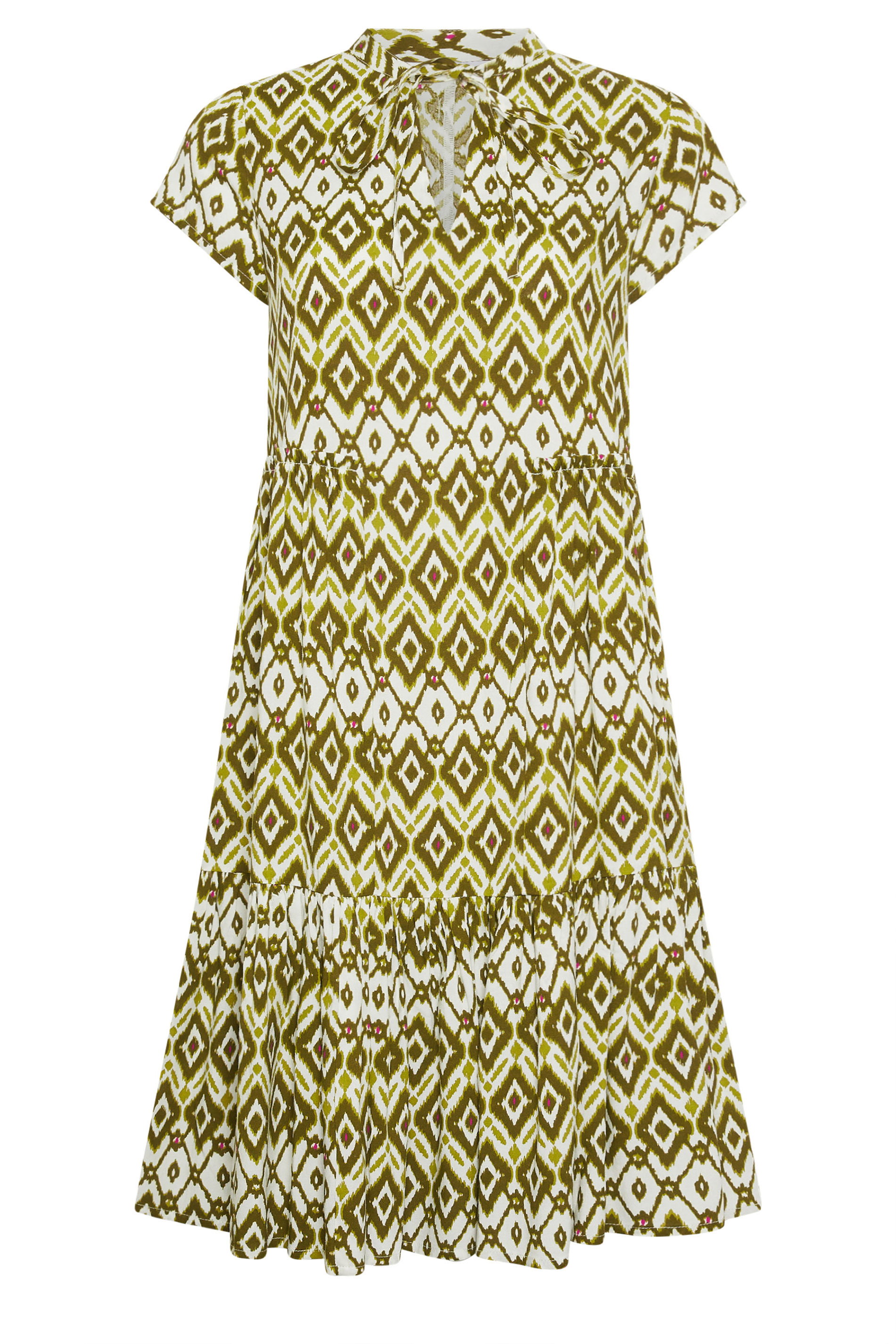 PixieGirl Petite Women's Green Abstract Smock Midi Dress | PixieGirl 5