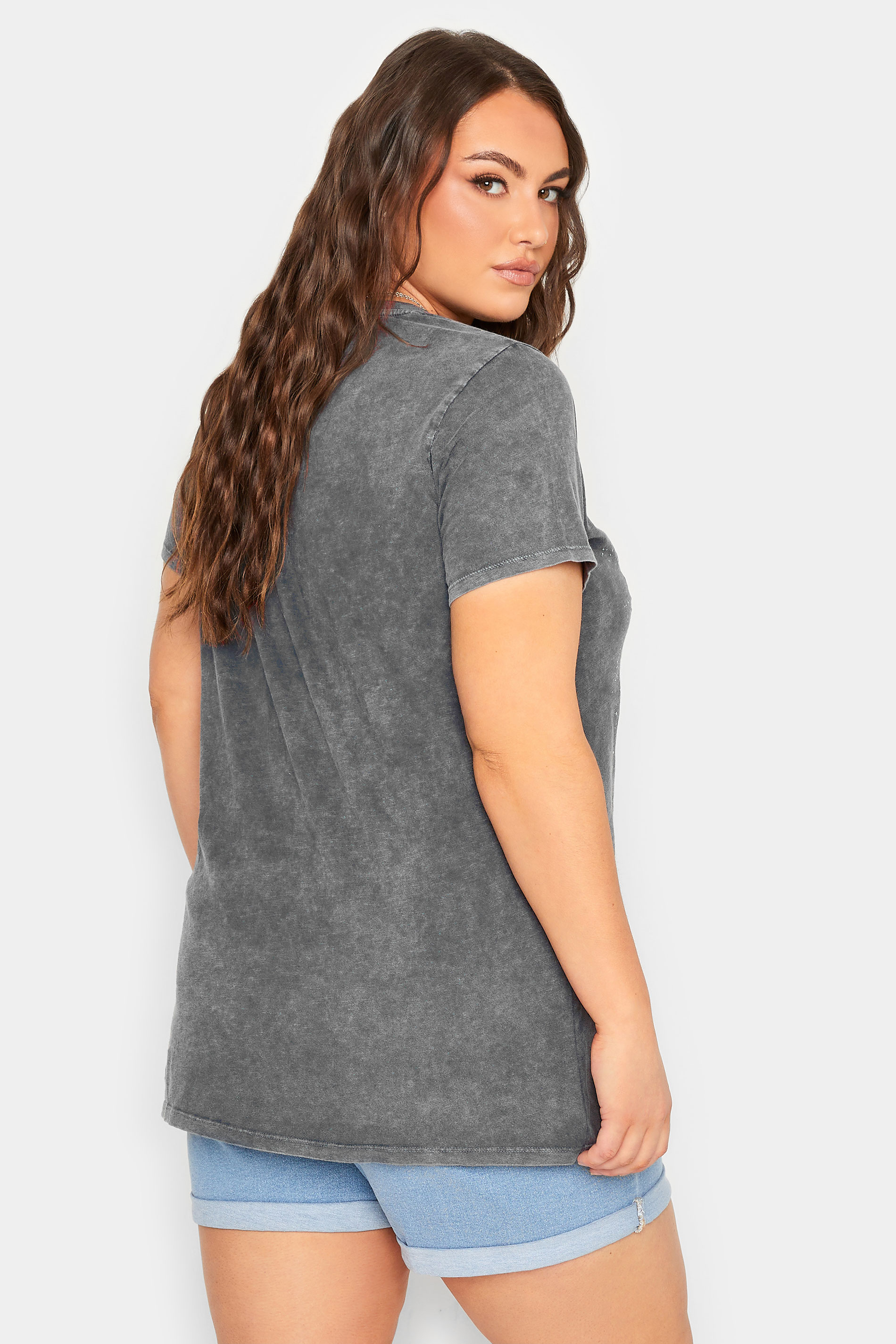 YOURS Plus Size Grey Acid Wash 'Rock Star' Printed T-Shirt | Yours Clothing 3