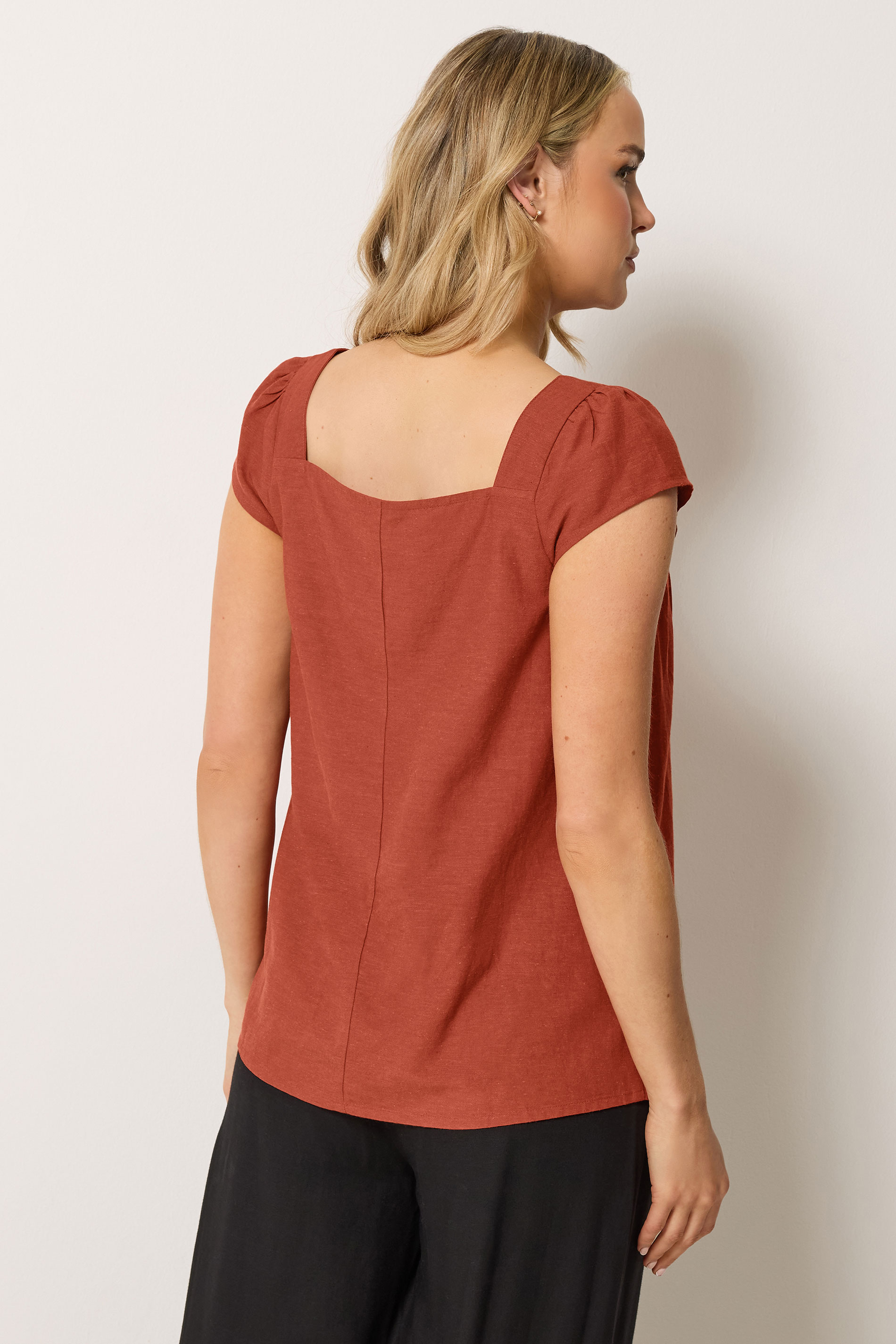 LTS Tall Women's Rust Orange Square Neck Linen Blouse | Long Tall Sally 2