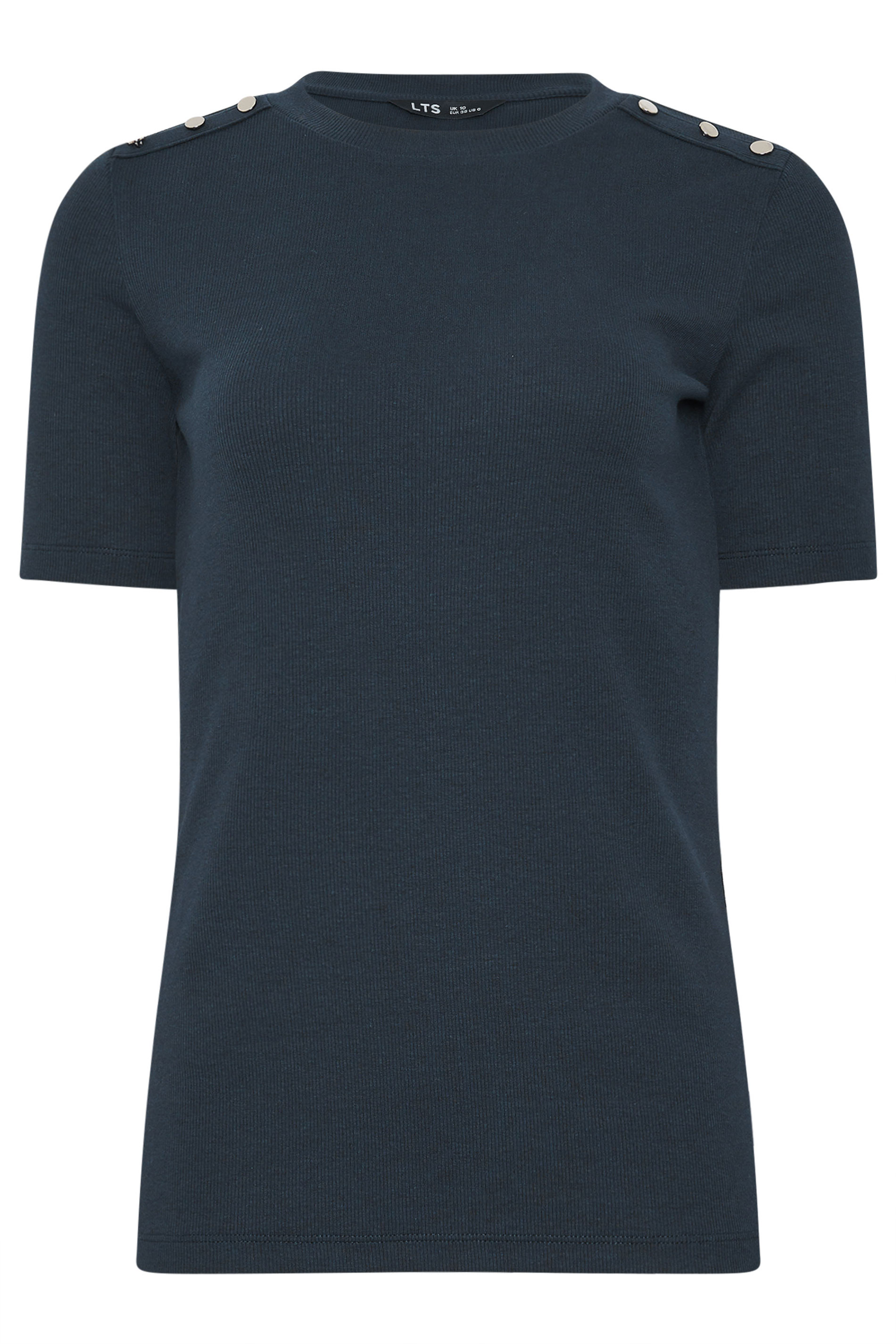 LTS Tall Women's Navy Blue Ribbed Button T-Shirt | Long Tall Sally 5