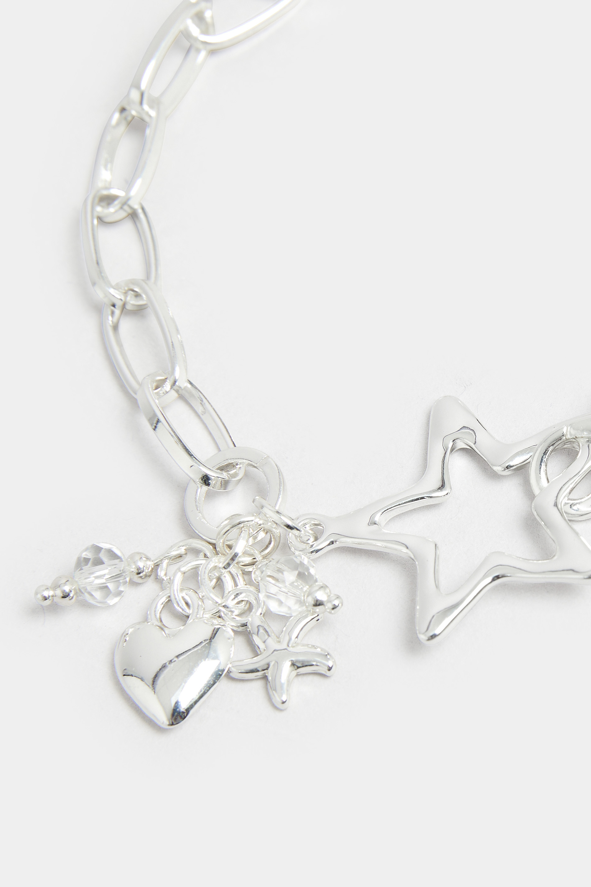 Silver Tone Star & Heart Charm Bracelet | Yours Clothing 3