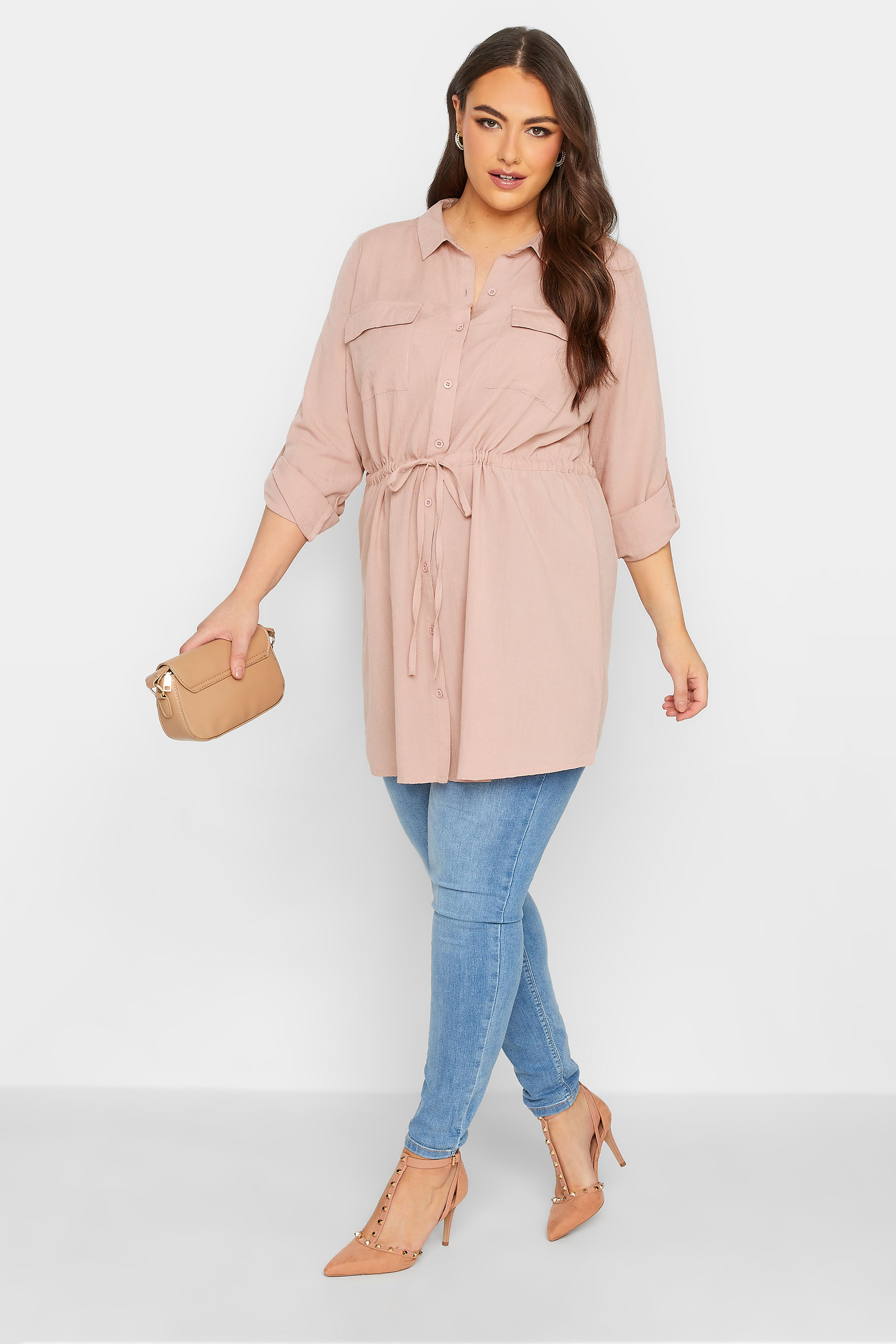 YOURS Plus Size Blush Pink Utility Tunic Linen Shirt | Yours Clothing 2