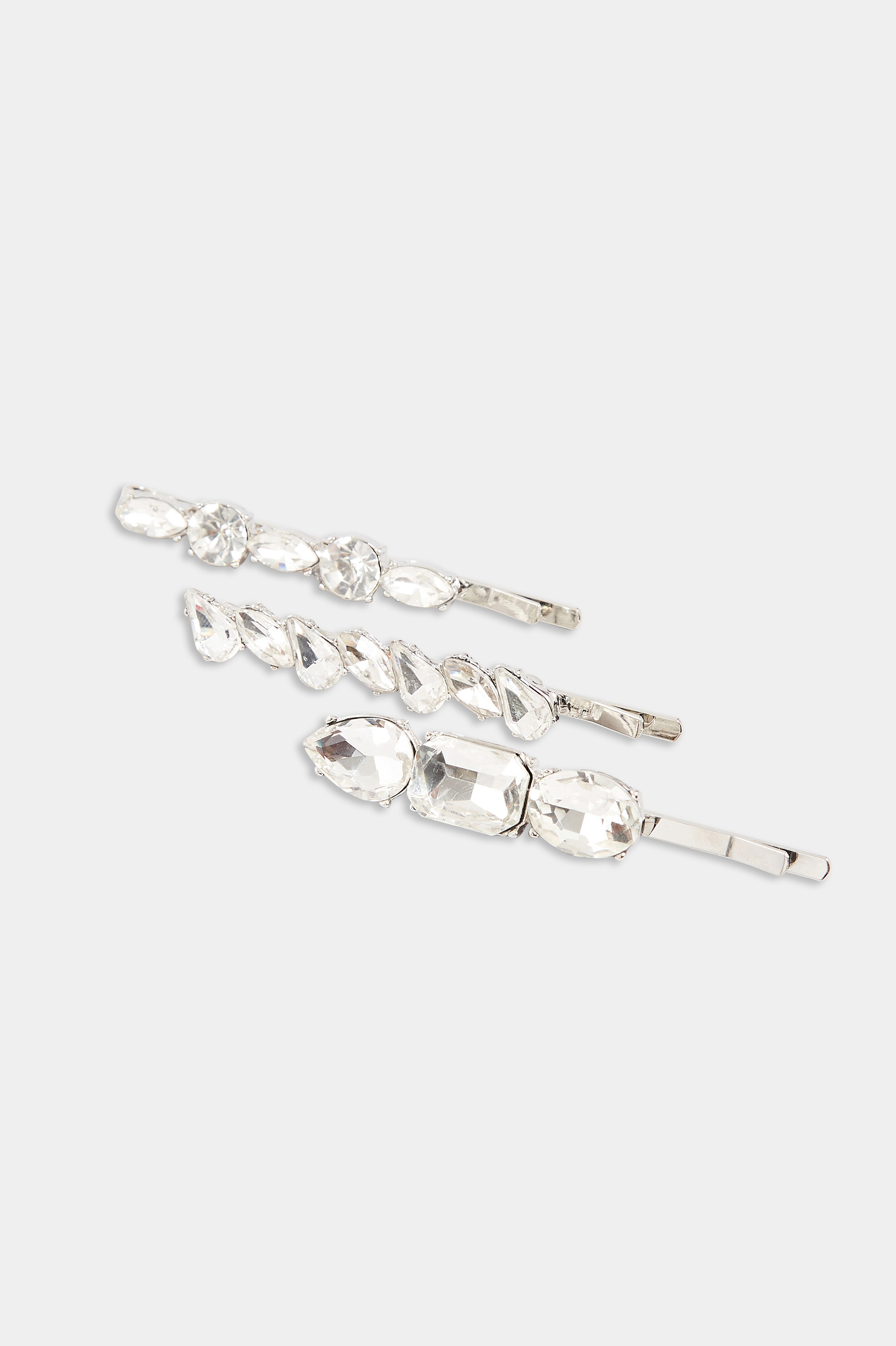 3 PACK Silver Crystal Hairslide Set | Yours Clothing 2
