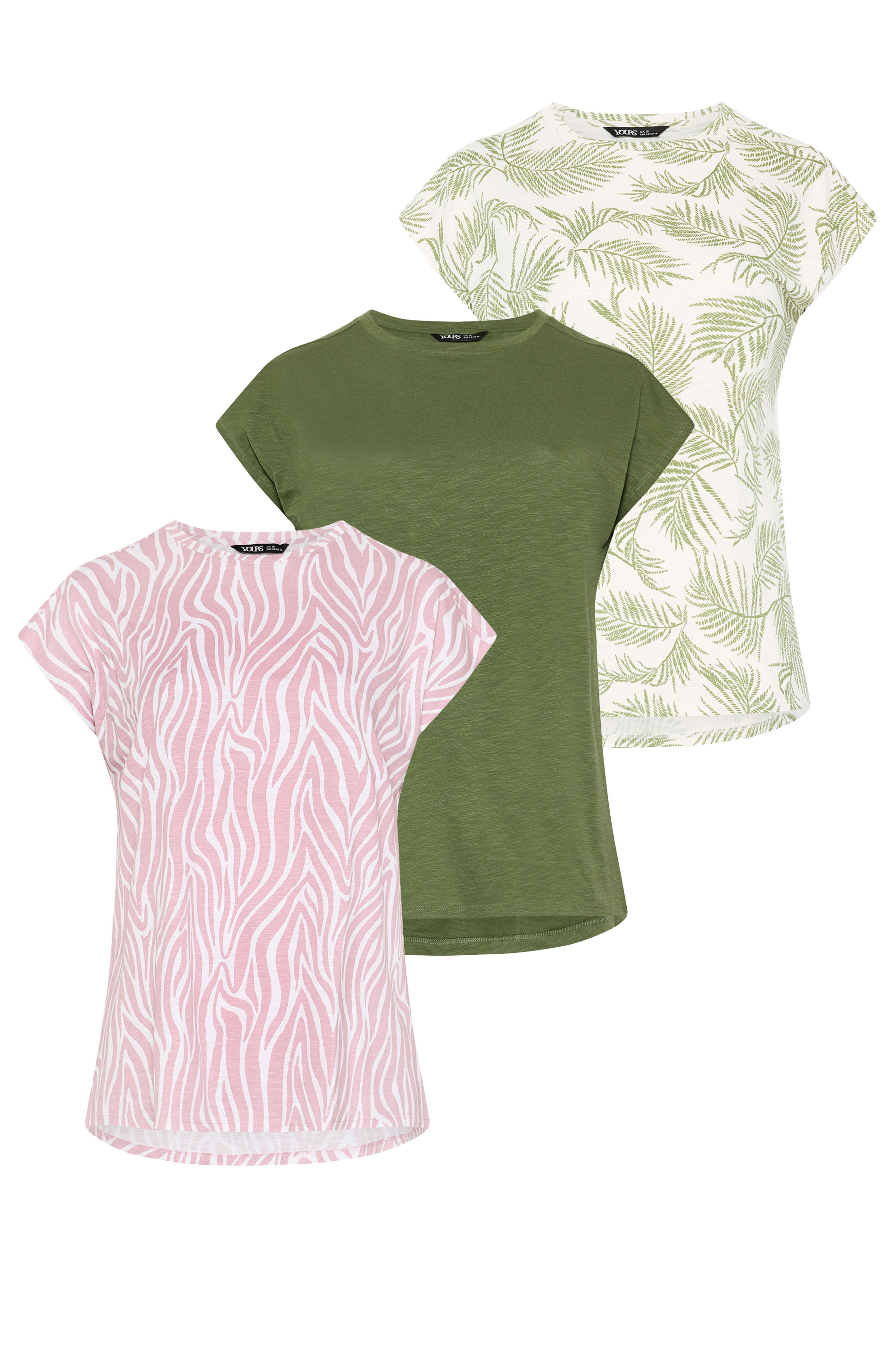 YOURSET 3 PACK Plus Size Green Palm Leaf & Zebra T-Shirts | Yours Clothing 9