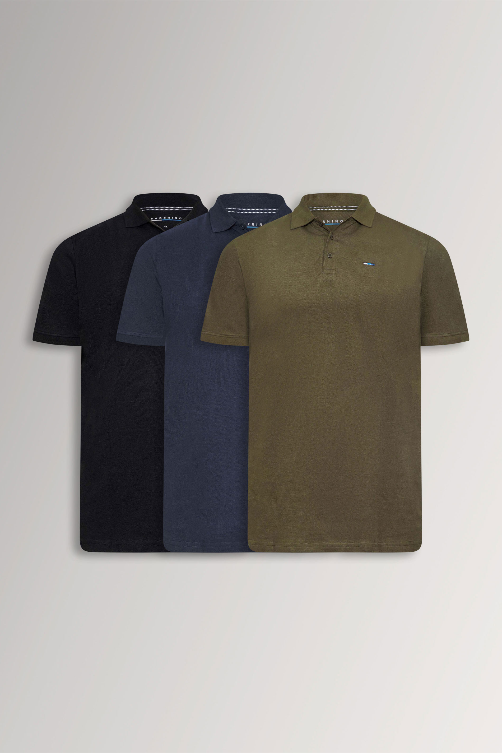 BadRhino 3 Pack Black & Navy Blue Plain Polo Shirts | BadRhino 3