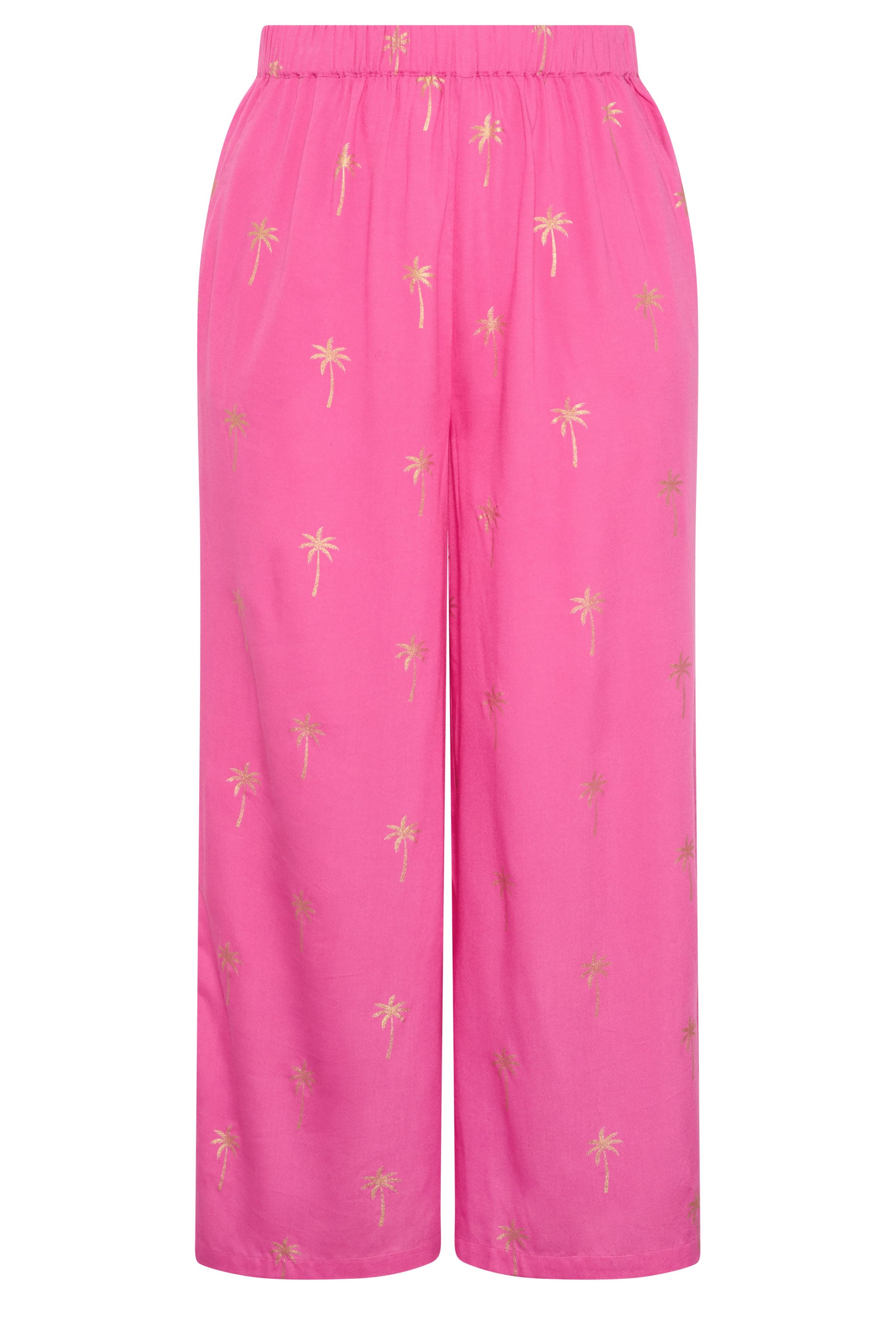 YOURS Plus Size Pink Foil Palm Tree Beach Trousers | Yours Clothing 5