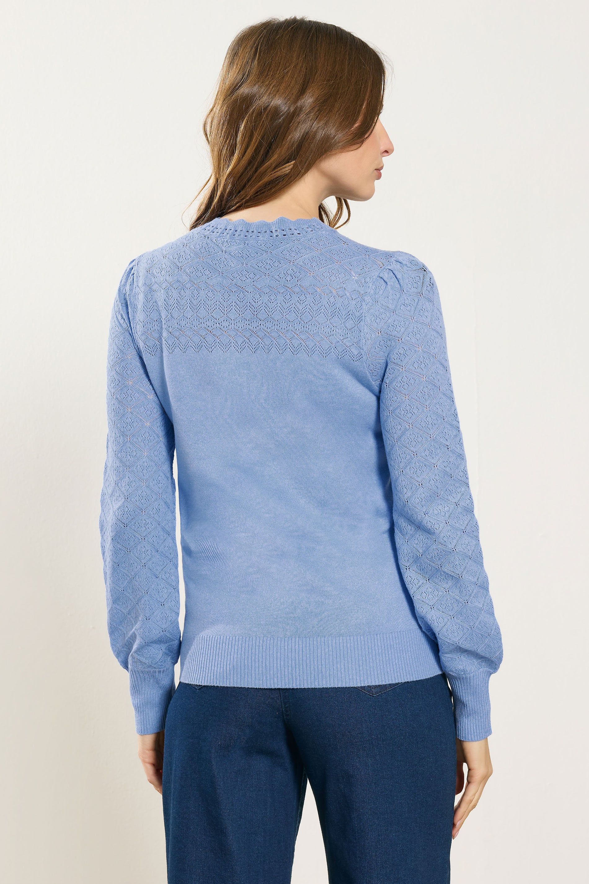 M&Co Blue Pointelle Sleeve Jumper | M&Co 2
