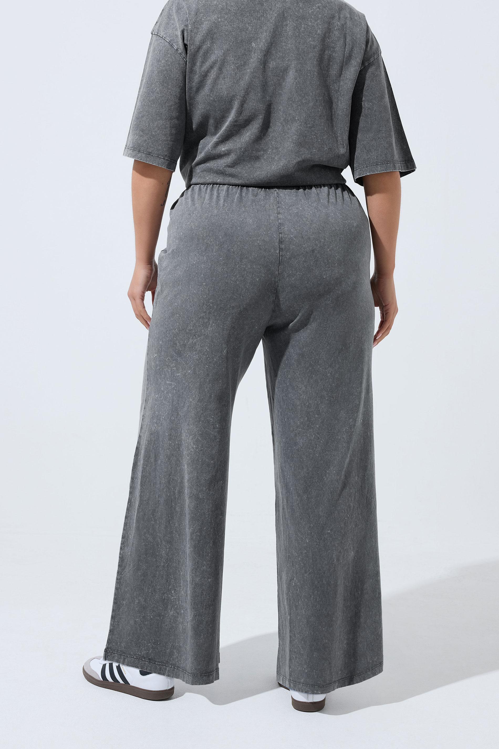 LIMITED COLLECTION Plus Size Grey Acid Wash Wide Leg Trousers | Yours Clothing 2