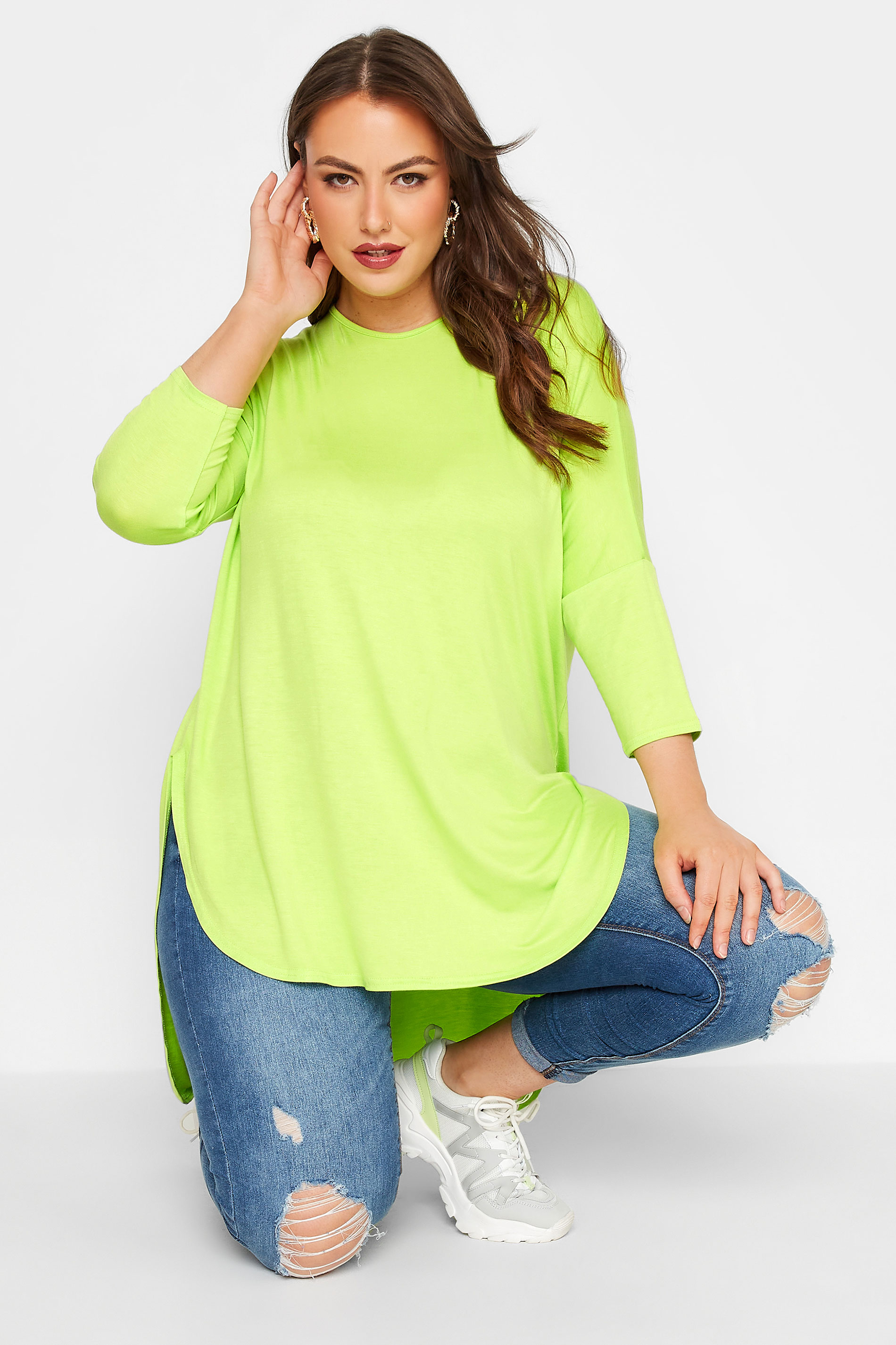 LIMITED COLLECTION Curve Lime Green Extreme Dip Back T-Shirt_A.jpg