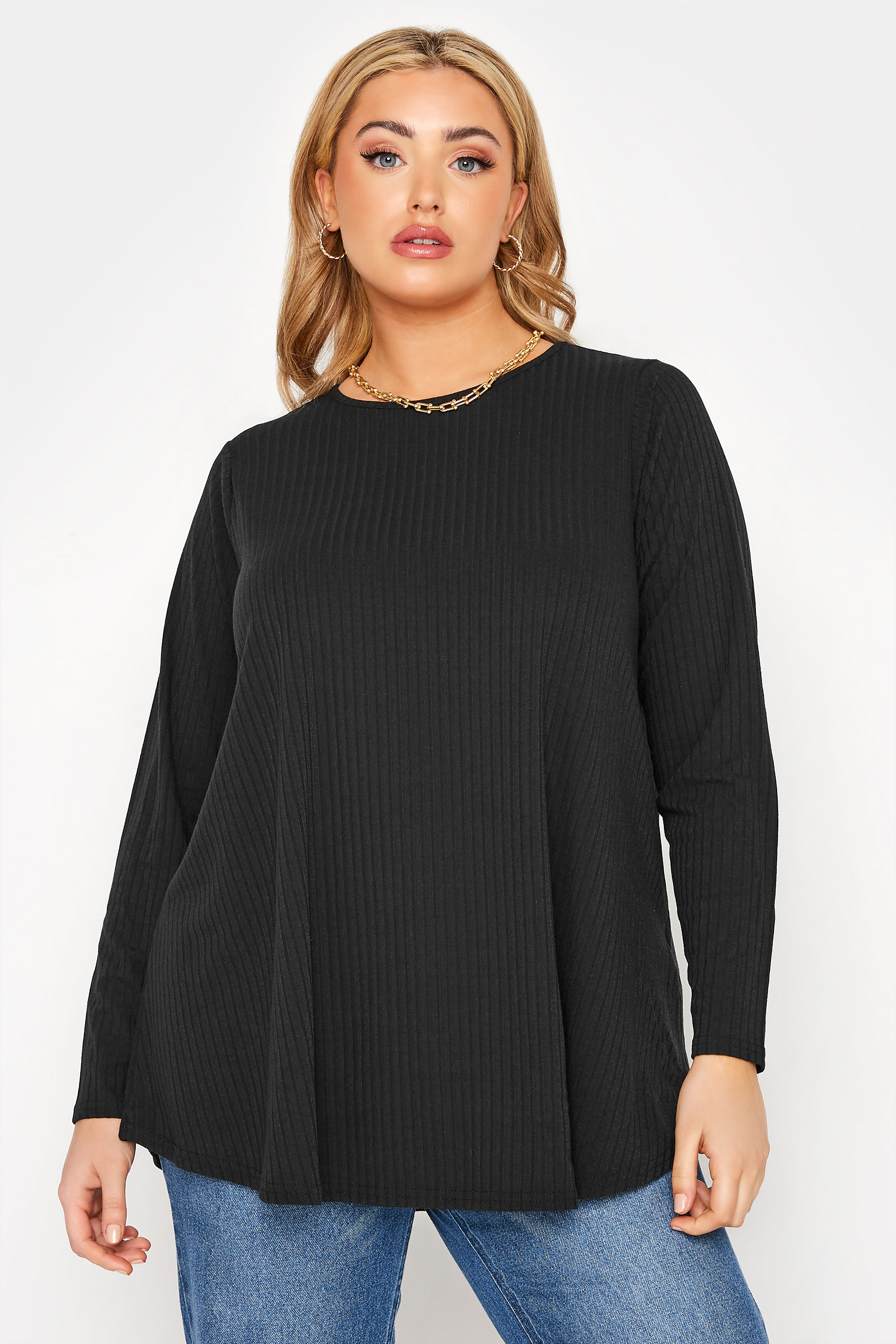 LIMITED COLLECTION Black Ribbed Long Sleeve Top | Yours Clothing 1