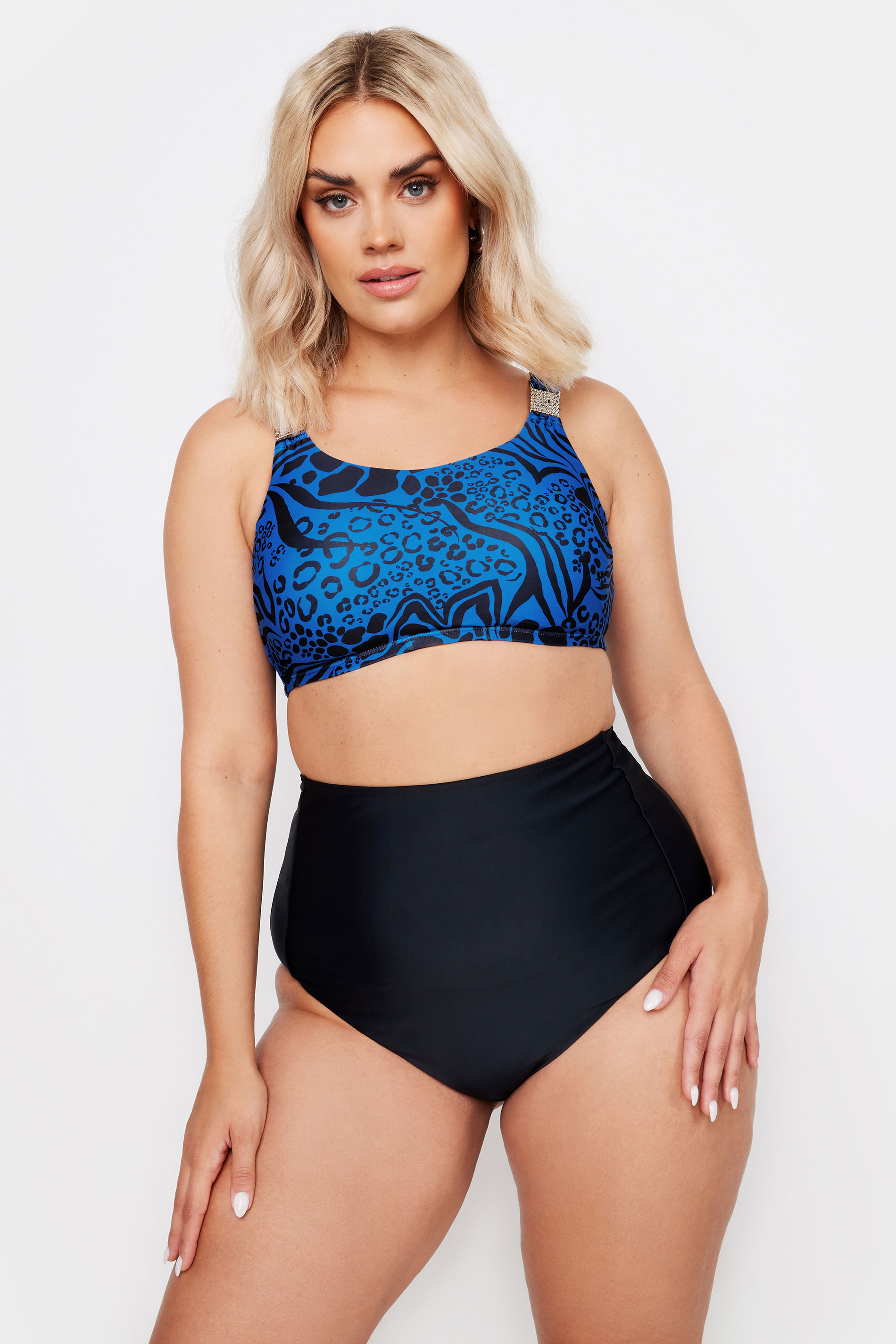 YOURS Plus Size Cobalt Blue Mixed Animal Print Bikini Top | Yours Clothing 1