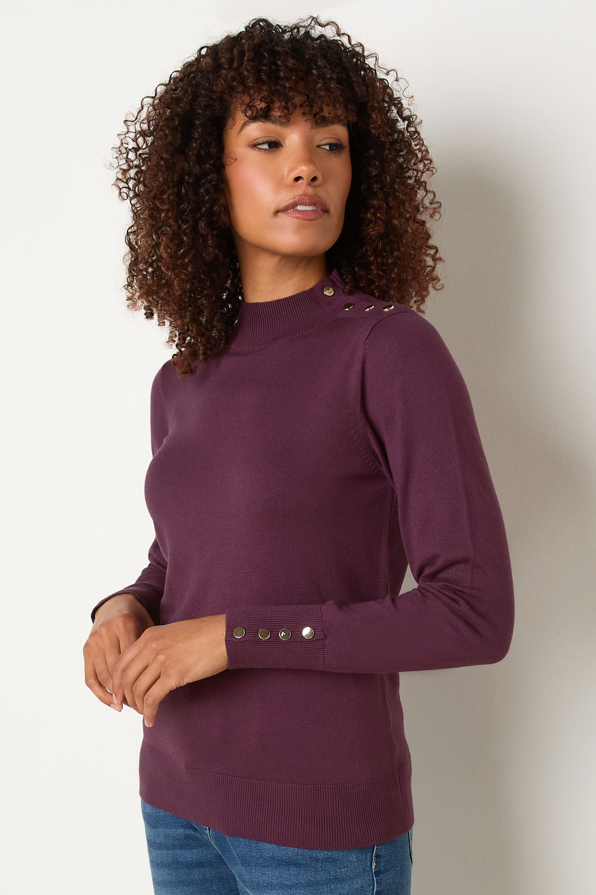 M&Co Berry Purple Button Turtle Neck Jumper | M&Co 3