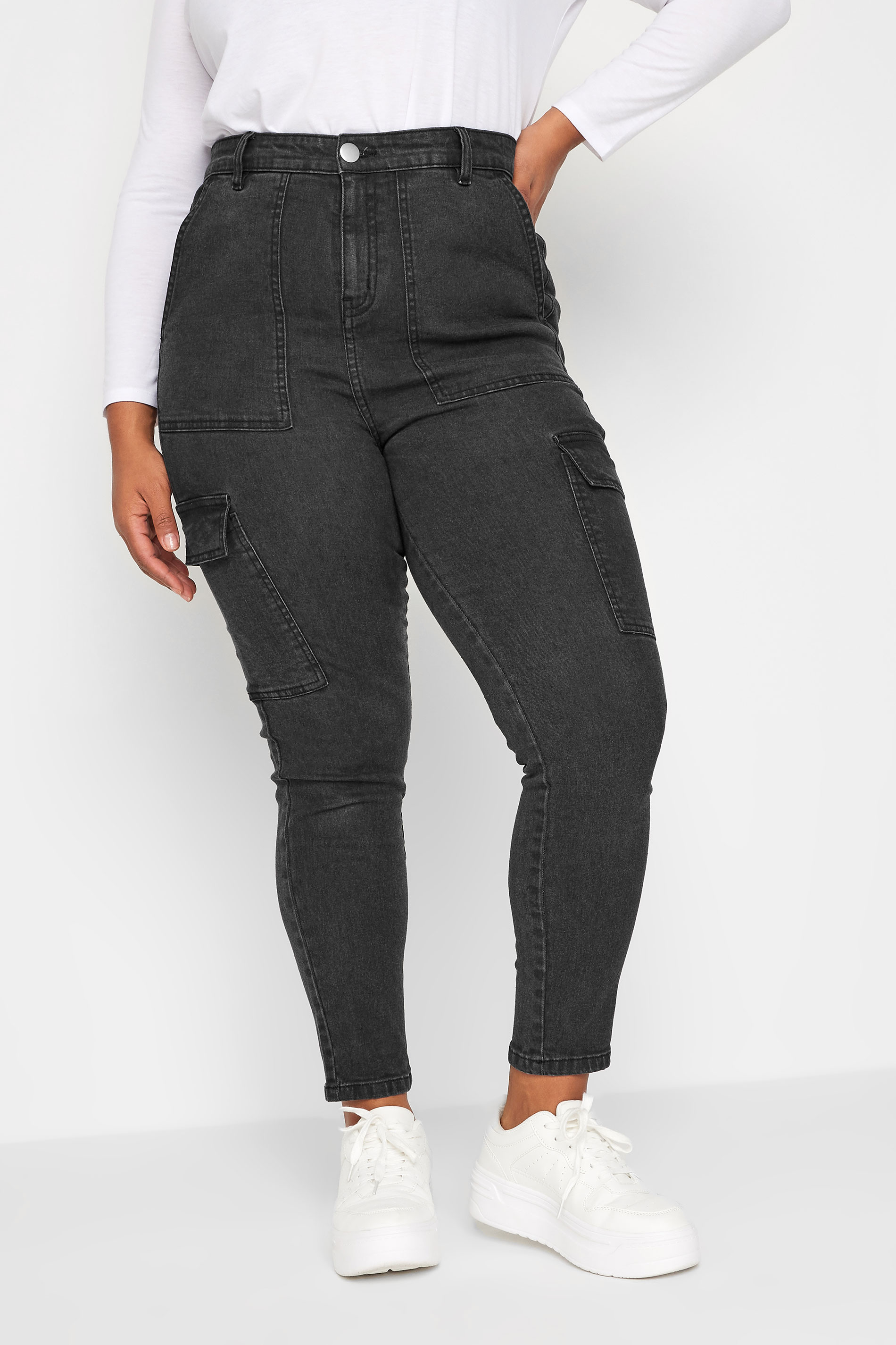 YOURS Curve Plus Size Grey Cargo AVA Jeans | Yours Clothing  1