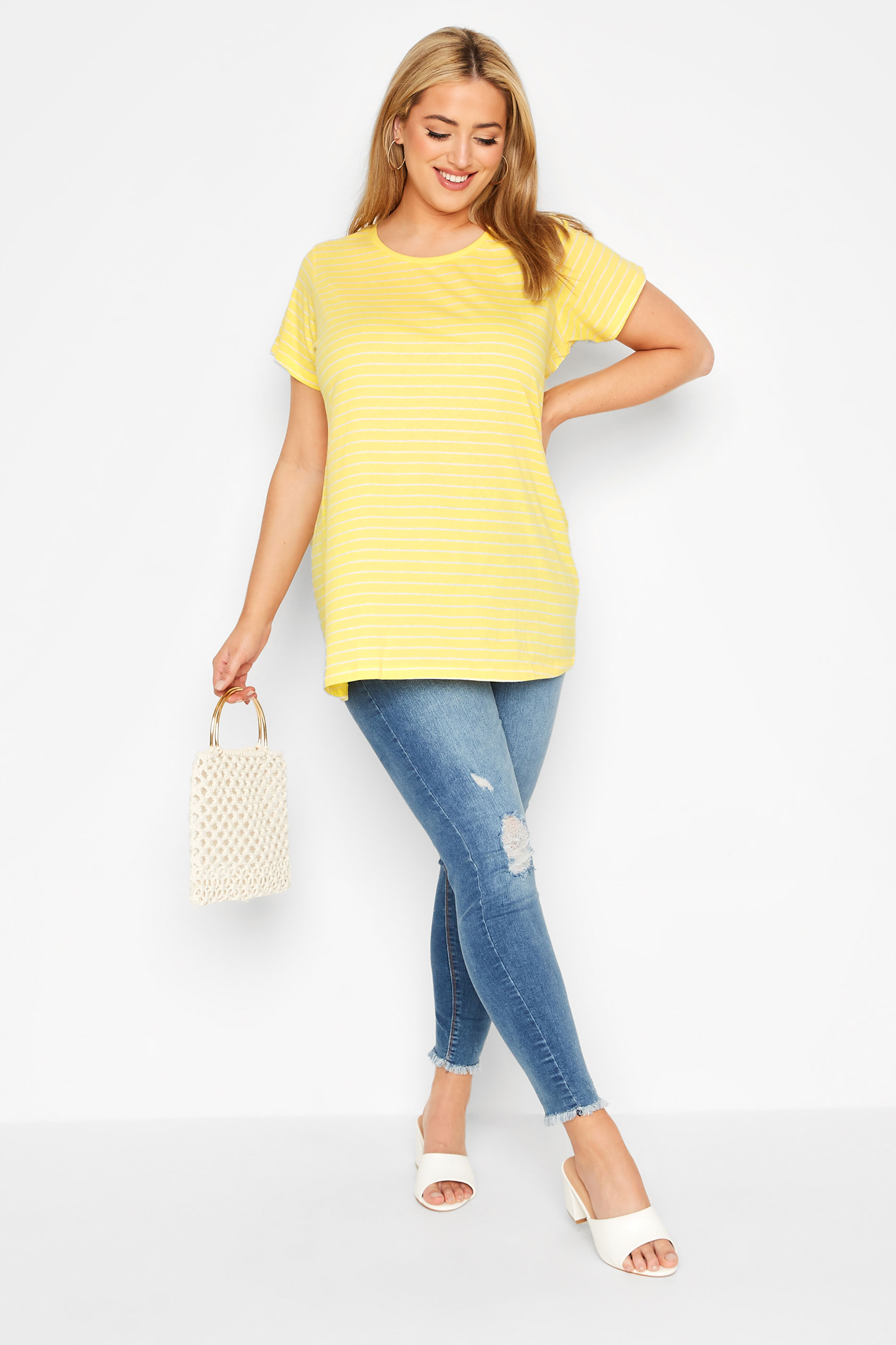 Grande taille  Tops Grande taille  T-Shirts | T-Shirt Jaune Fines Rayures - NG78341