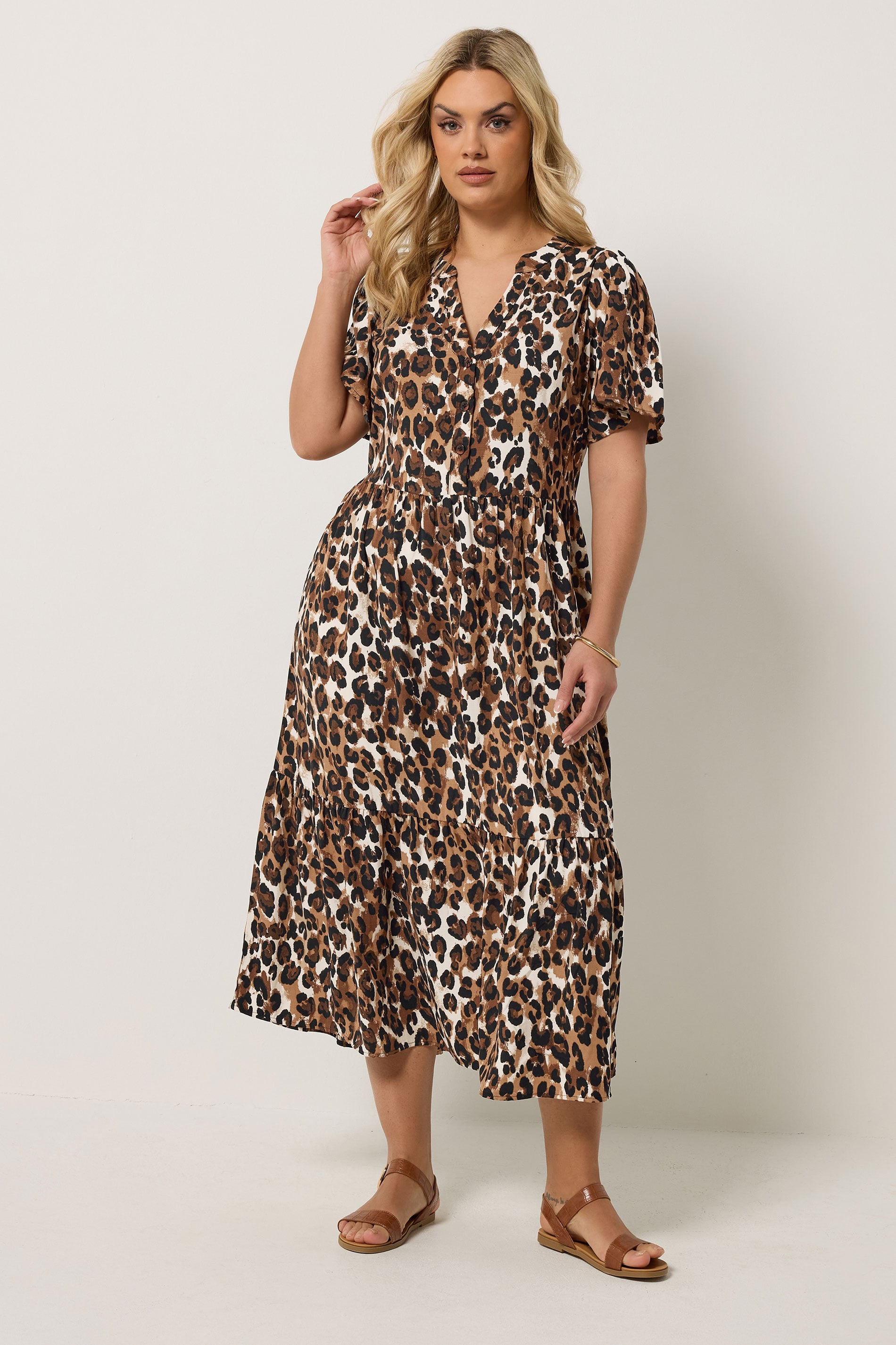 YOURS Plus Size Brown Leopard Half Placket Dress | Yours Clothing 1