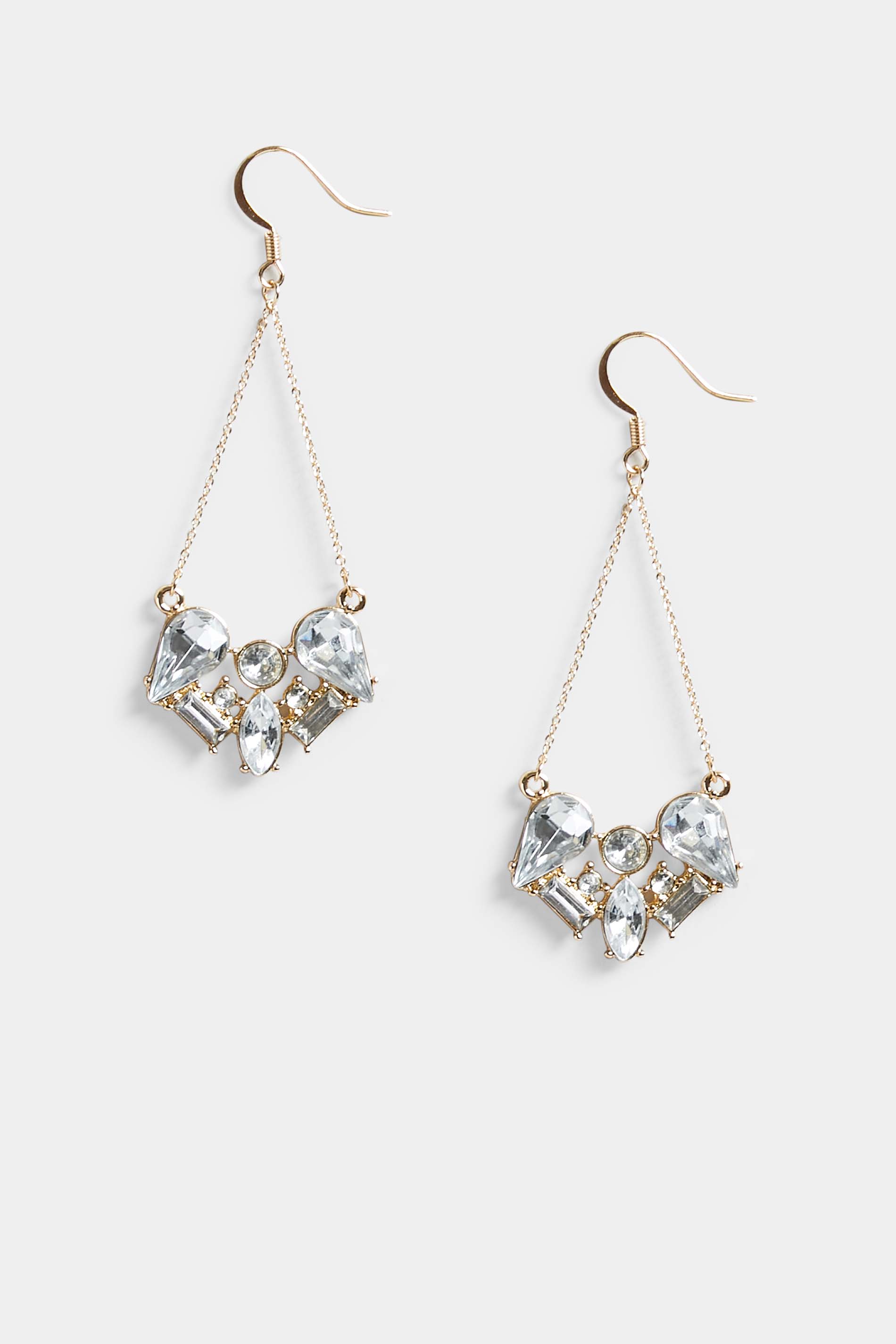 Gold Diamante Drop Earrings | Yours Clothing 2