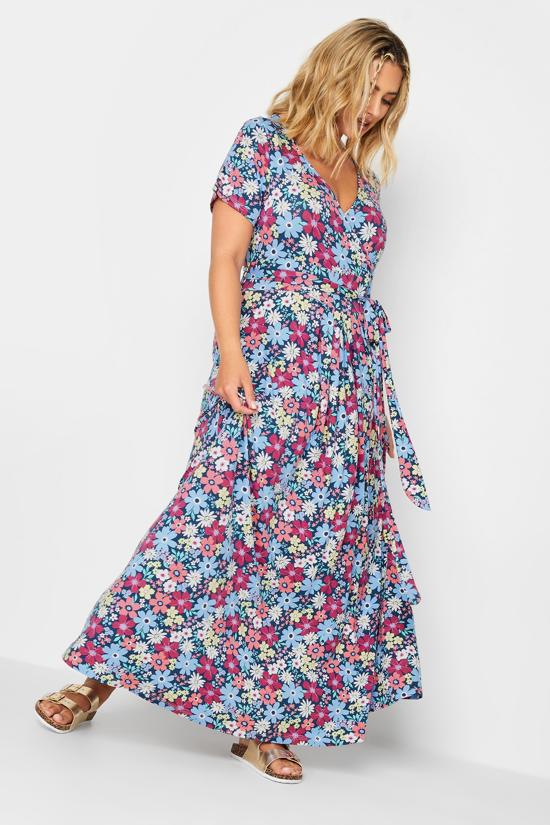 YOURS Curve Plus Size Light Blue Floral Midaxi Dress | Yours Clothing  1