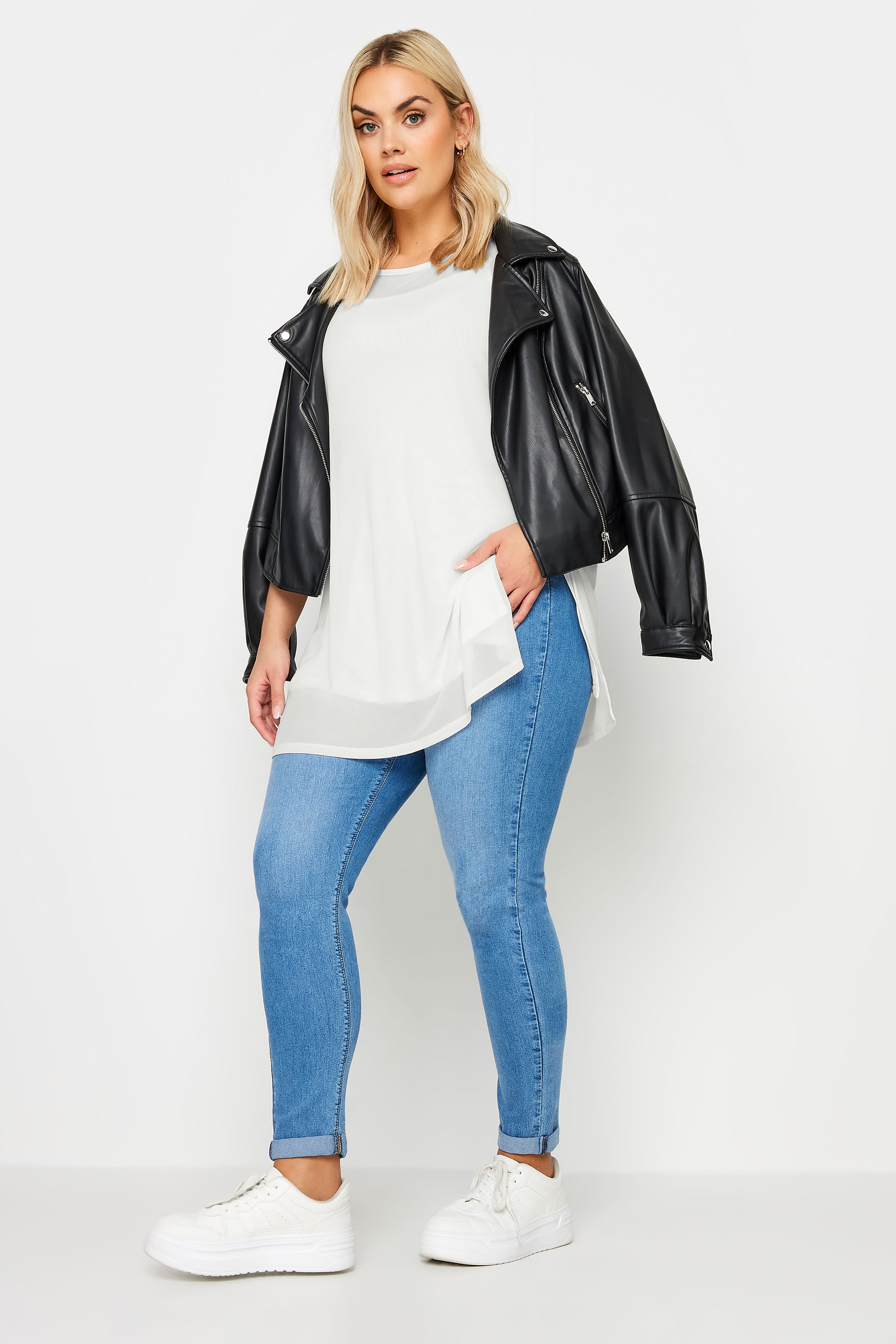 YOURS Plus Size White Oversized Mesh Top | Yours Clothing 2