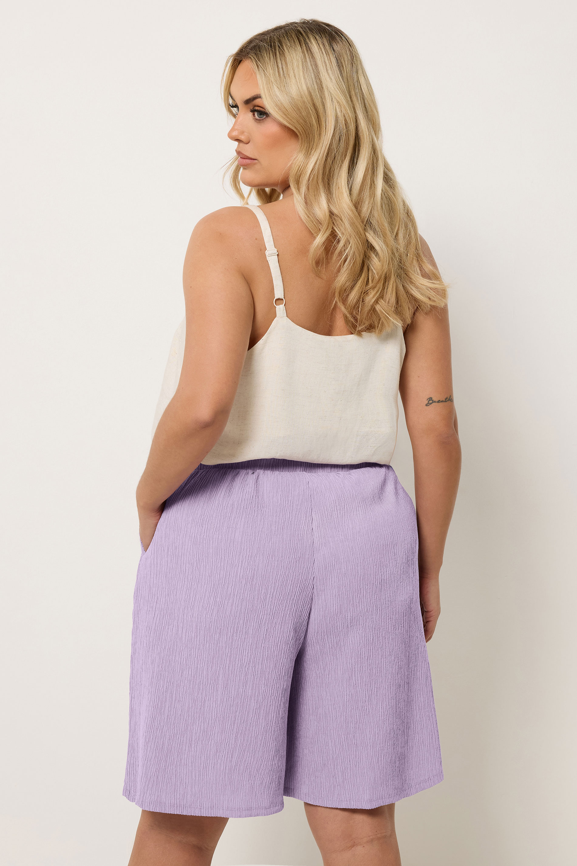 YOURS Plus Size Purple Elasticated Waistband Textured Shorts | Yours Clothing 2