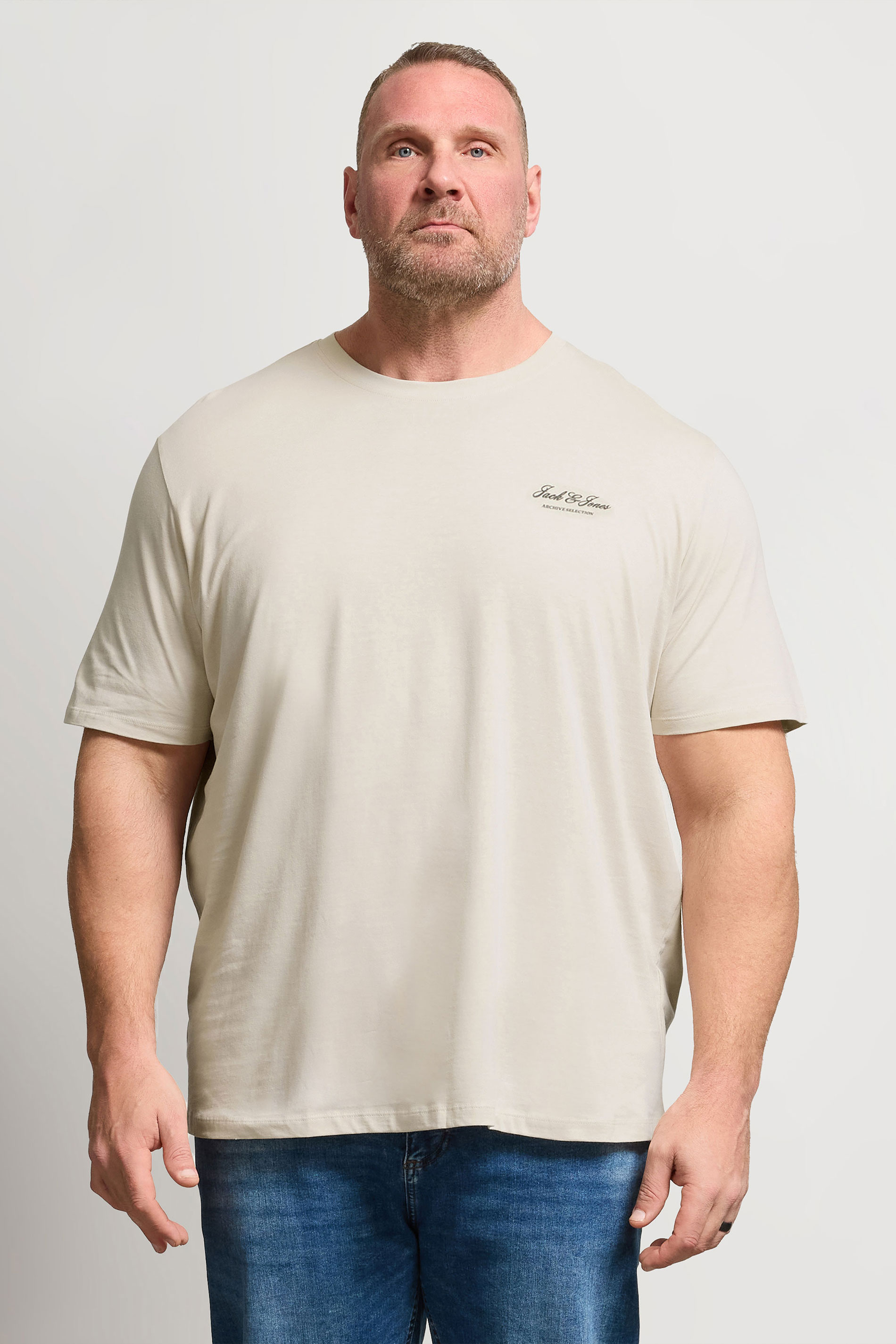 JACK & JONES Big & Tall Moonbeam White Logo Graphic T-Shirt | BadRhino 3
