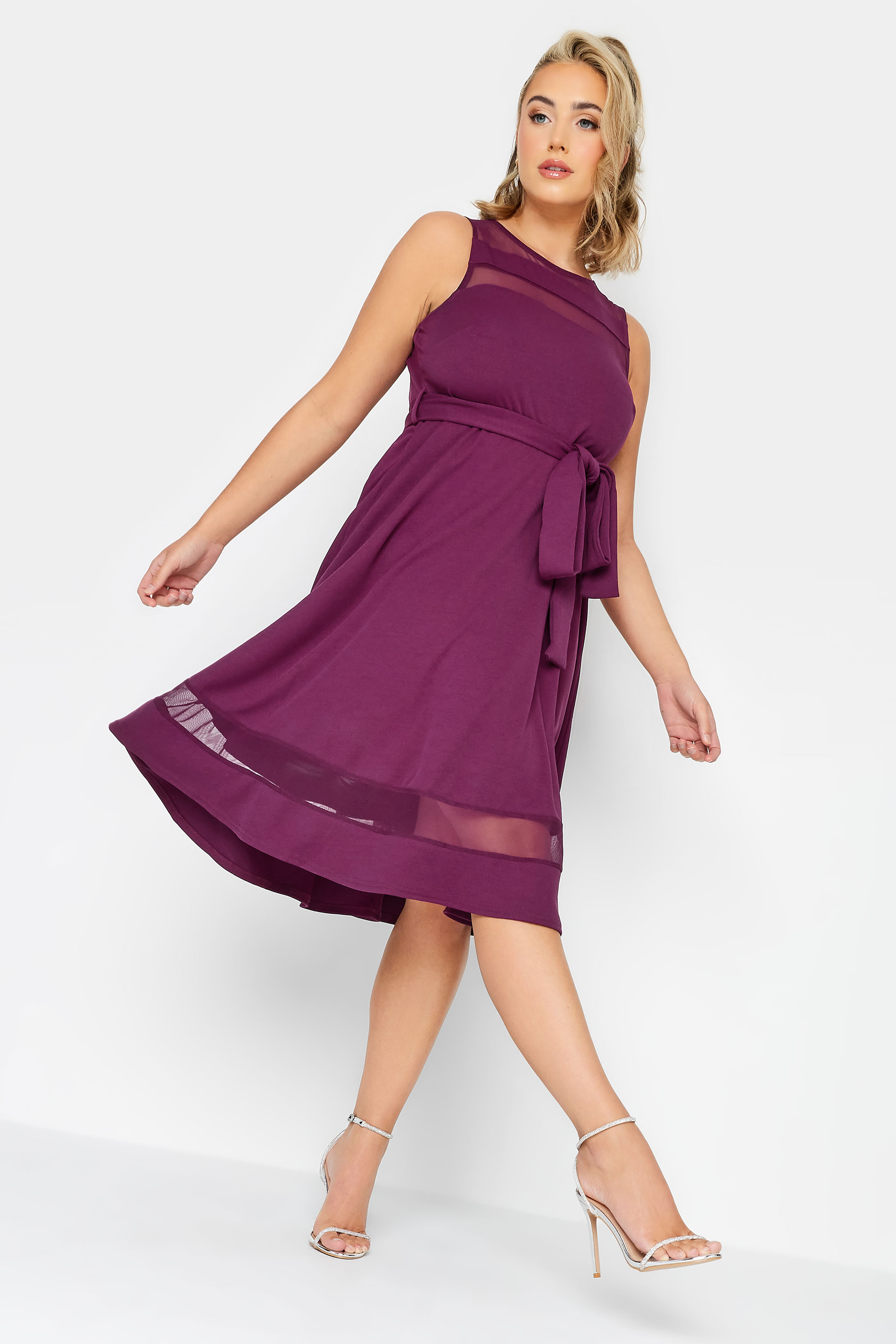 YOURS LONDON Plus Size Purple Mesh Panel Skater Dress | Yours Clothing 1