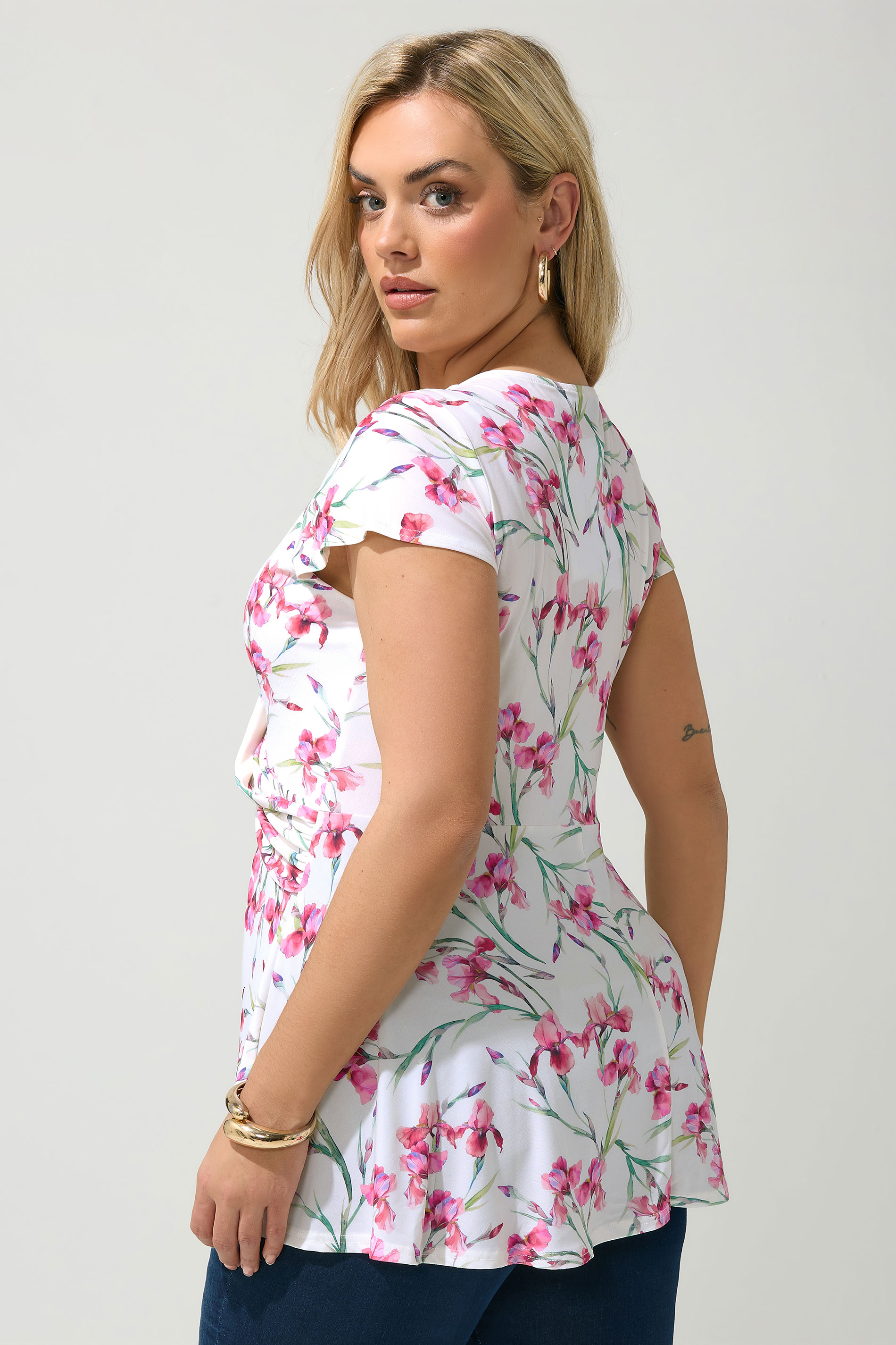 YOURS LONDON Plus Size White Floral Print Wrap Front Top | Yours Clothing 1