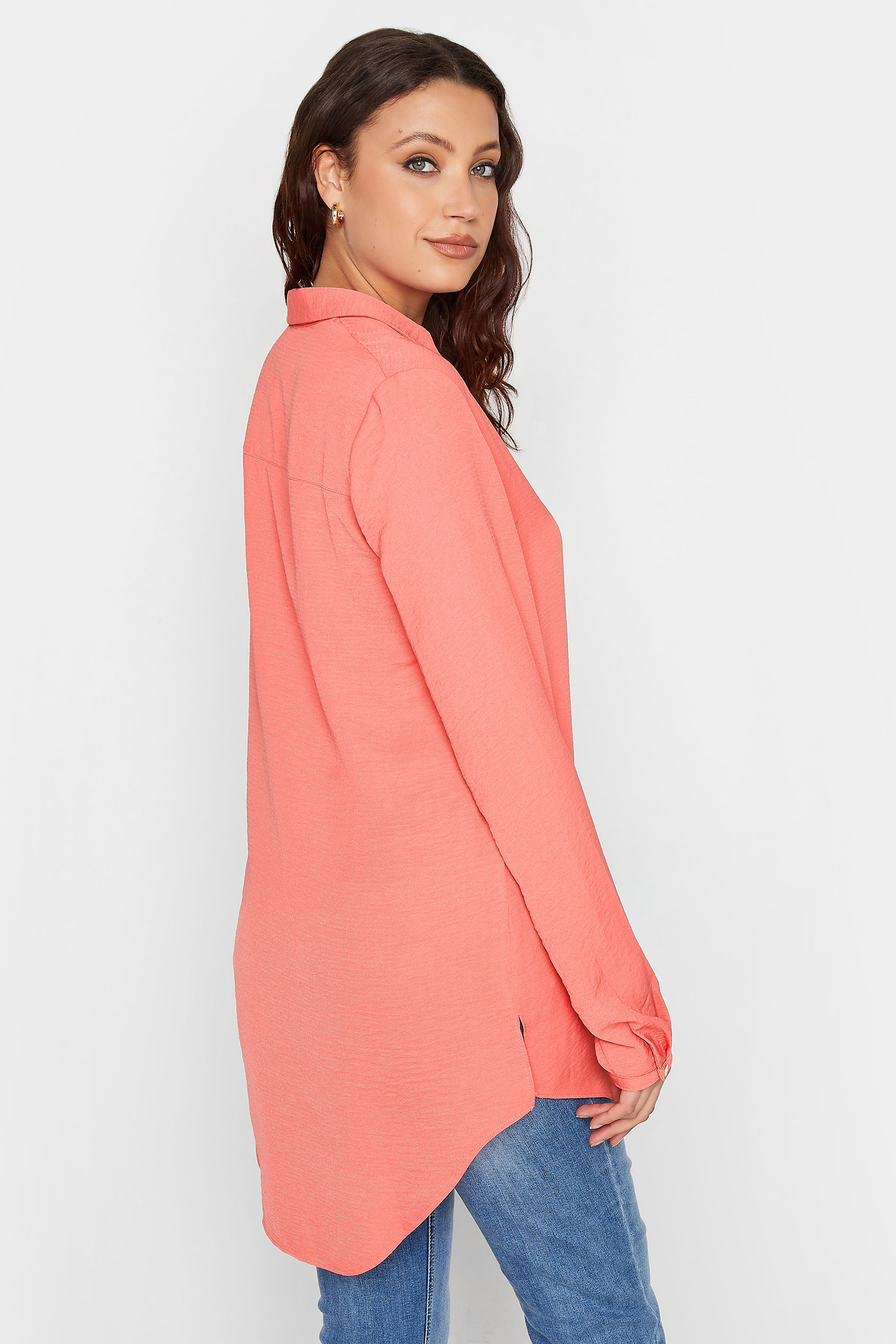 LTS Tall Women's Coral Pink V-Neck Twill Shirt | Long Tall Sally 3