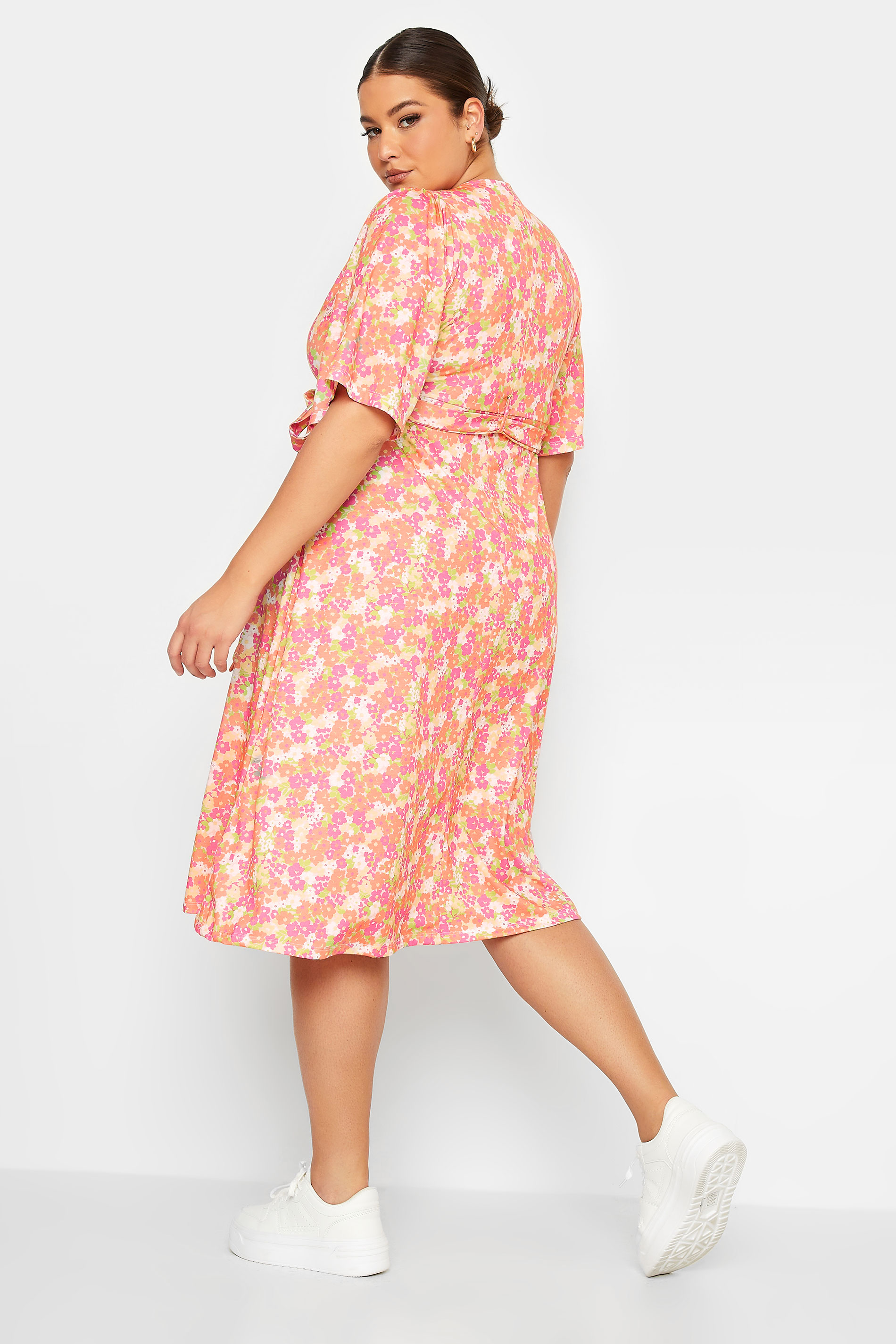 LIMITED COLLECTION Plus Size Orange Floral Print Wrap Midi Dress | Yours Clothing 3