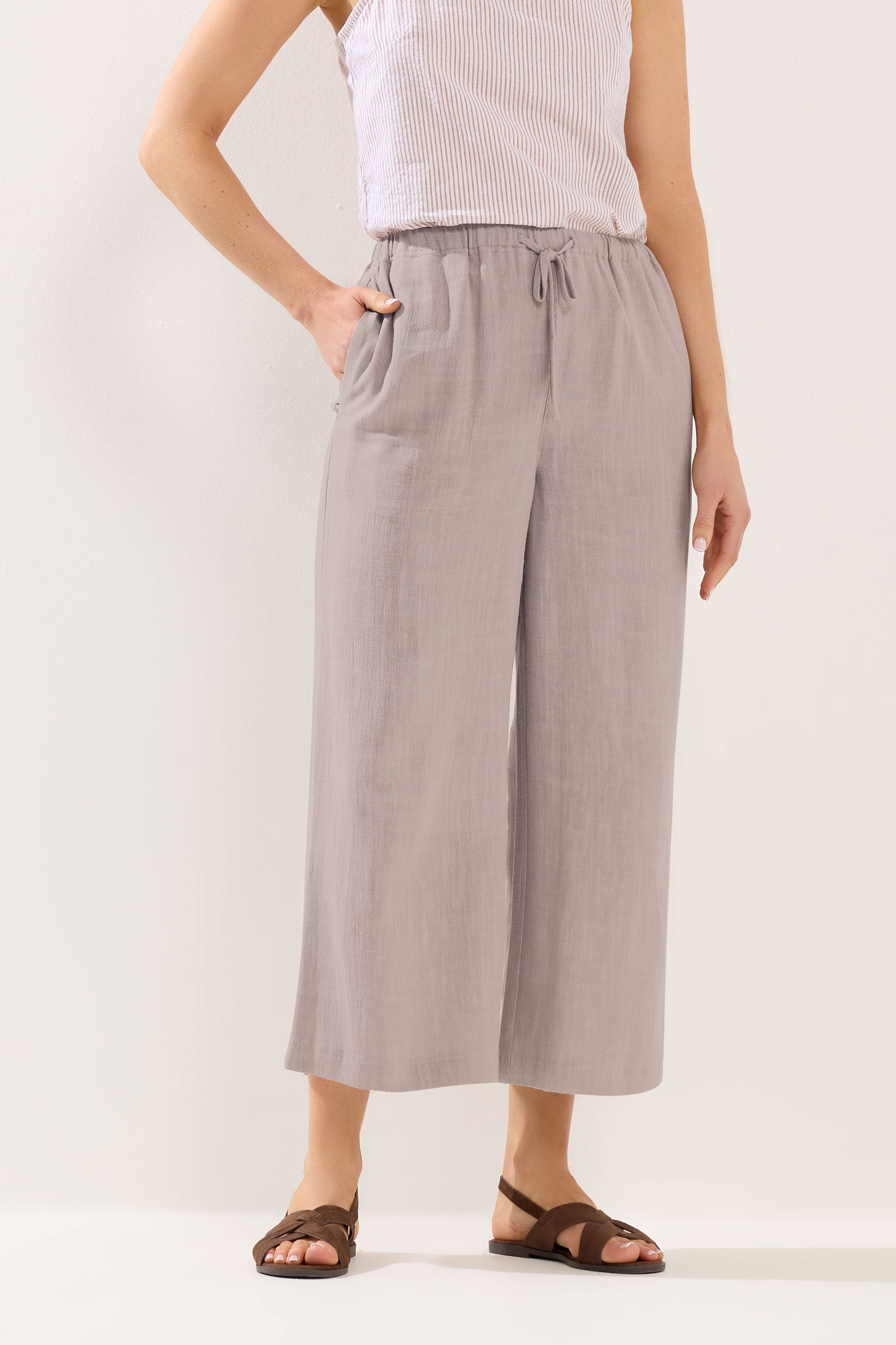 LTS Tall Women's Natural Brown Linen Cropped Trousers | Long Tall Sally 2